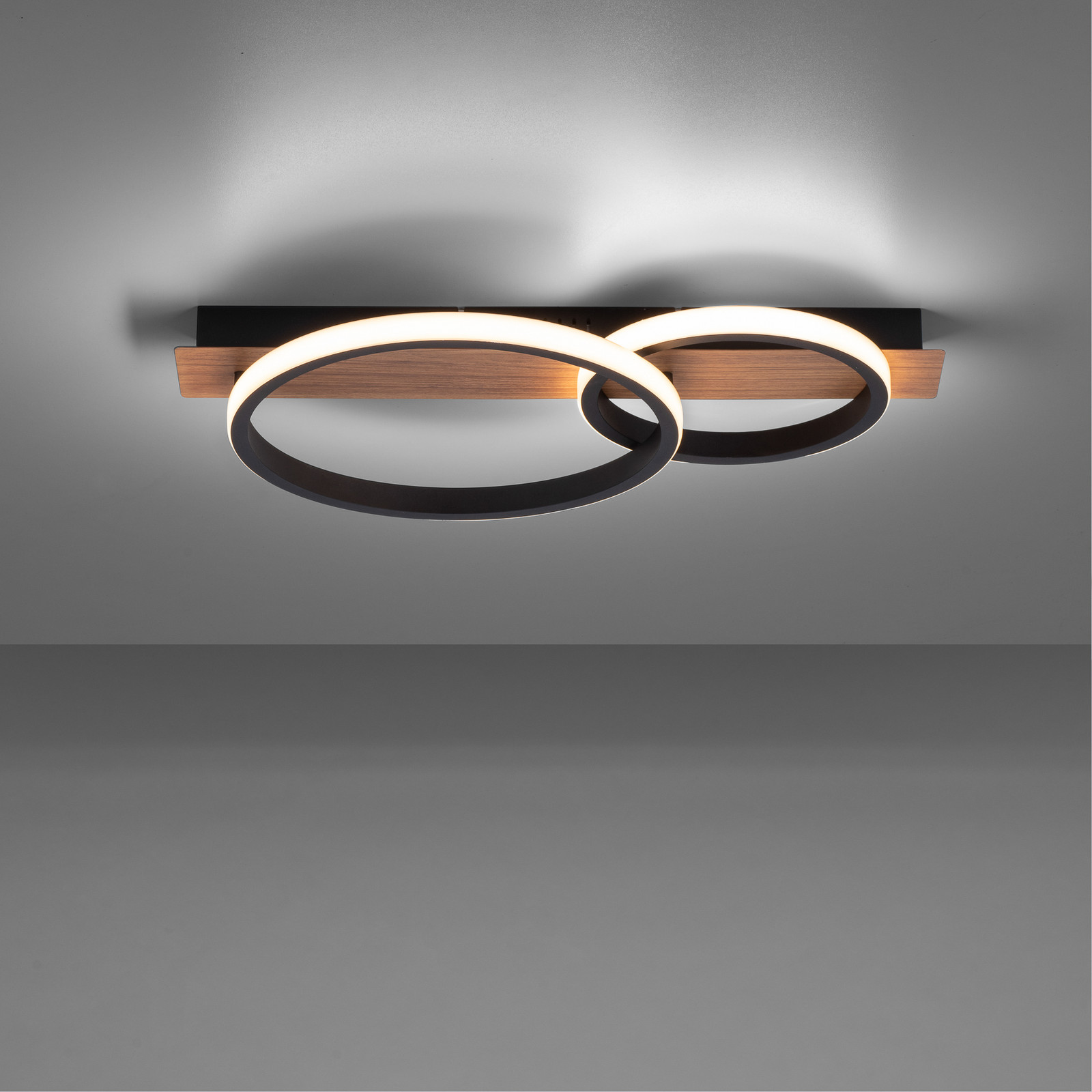 JUST LIGHT. Plafonieră cu LED Trooper decor lemn două lumini - Camera de zi / sufragerie - modern - negru maro deschis - Metal