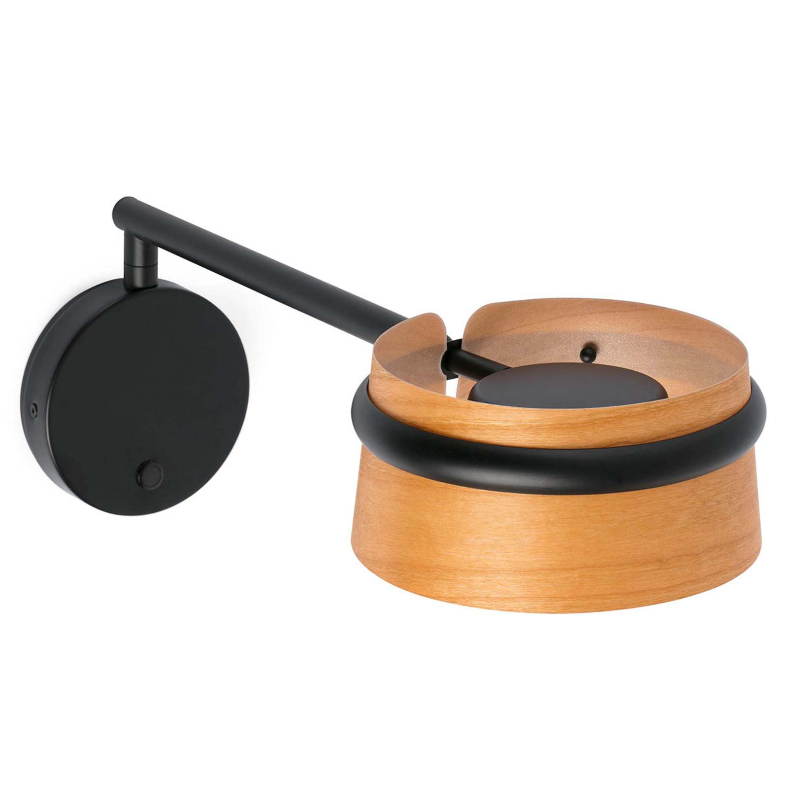 FARO BARCELONA Pivotable Loop LED wooden wall lamp, touch dimmer, for Living / Dining Room, metal, cherry wood, 6 W, energy efficiency: A+, W: 19 cm, H: 32 cm