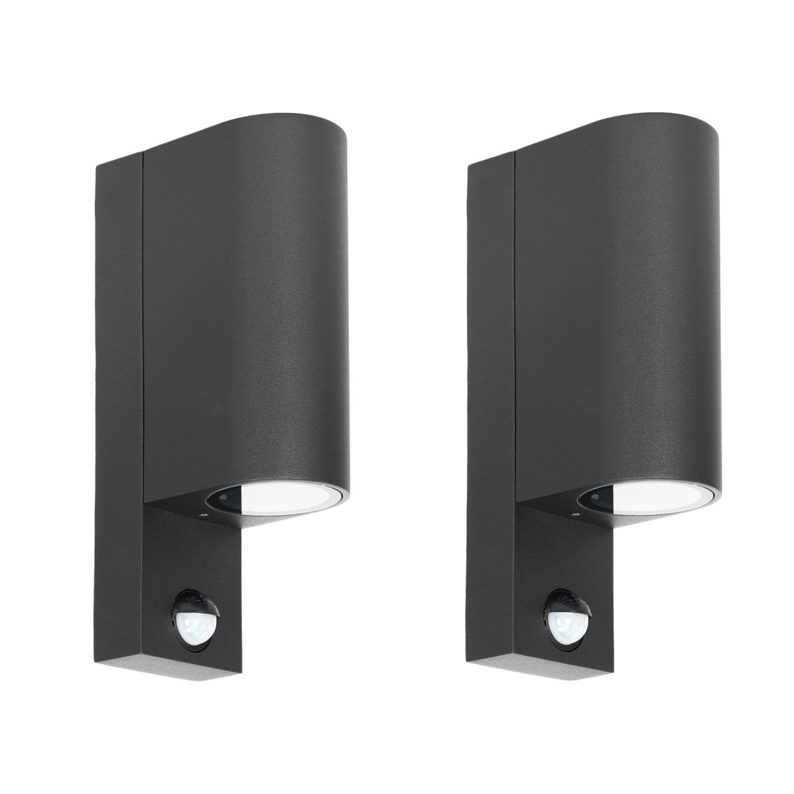 Prios outdoor wall light Tetje, black, round, sensor, set of 2