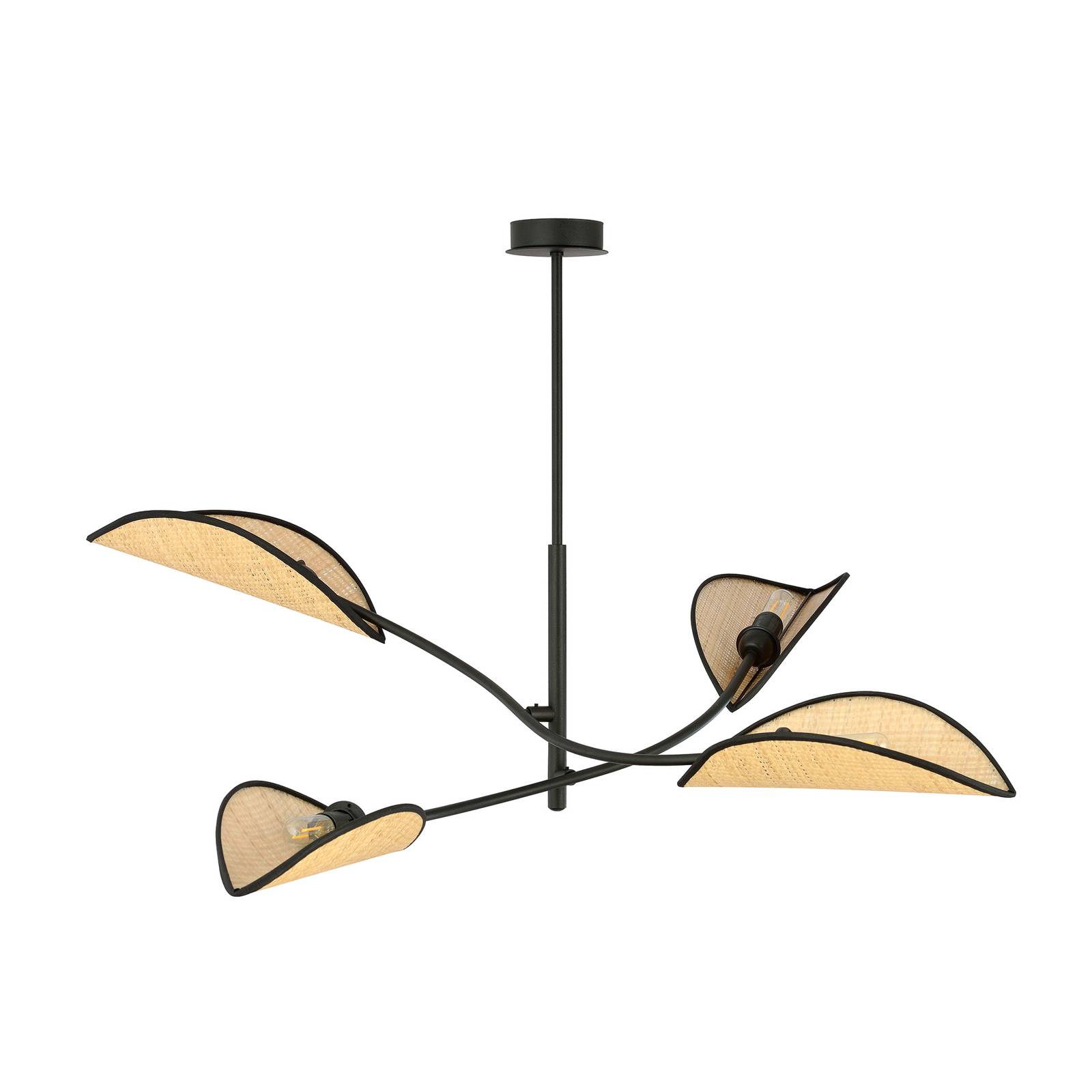 Lampa sufitowa Lotus czarna/wygląd rattanu 4-pkt.