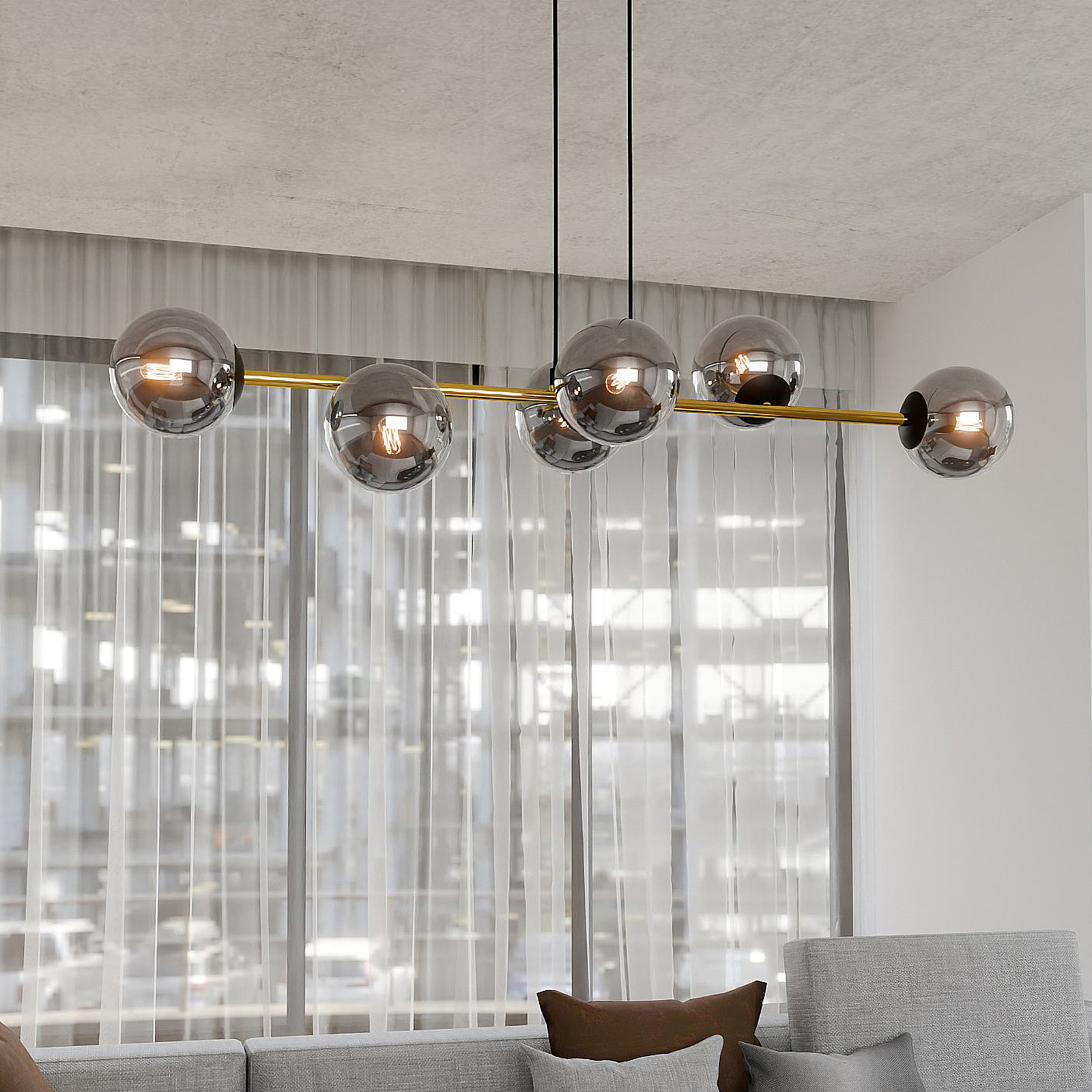 Gravity pendant light, graphite/gold/black, glass, E14