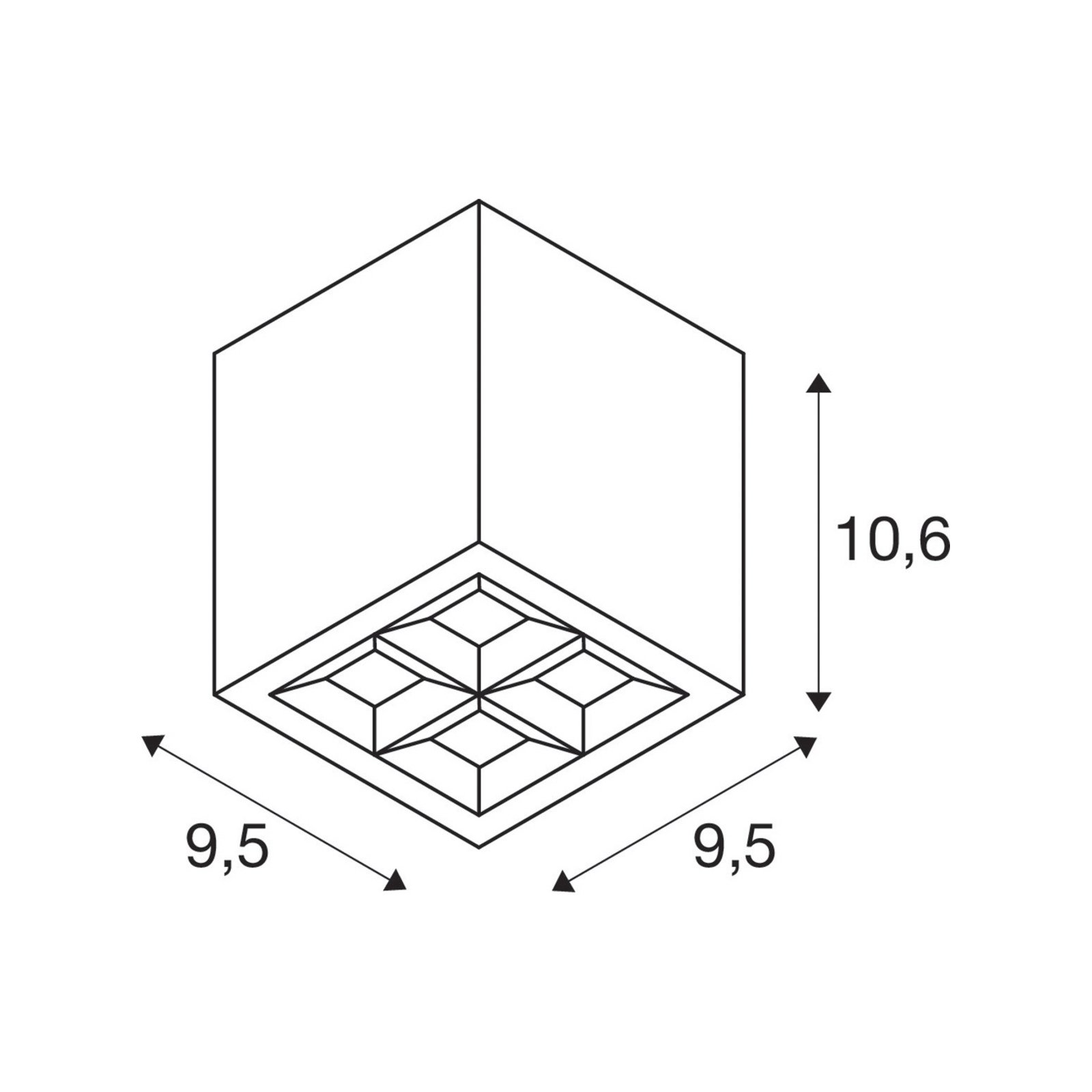 SLV loftlampe S-Cube, antracit, aluminium, længde 9,5 cm