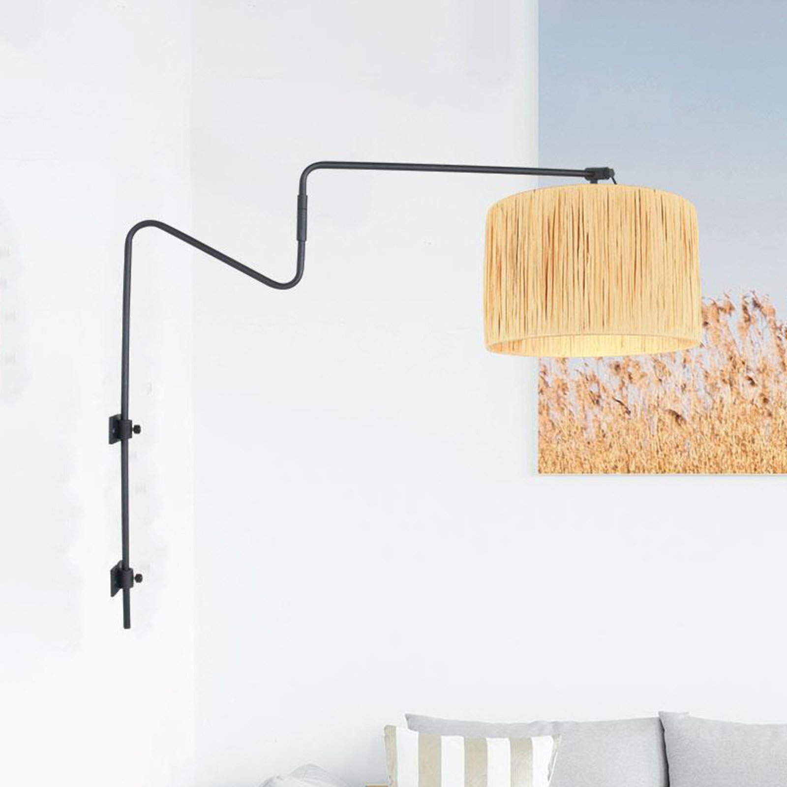 Linstrom wall light, metal, grass, black, beige