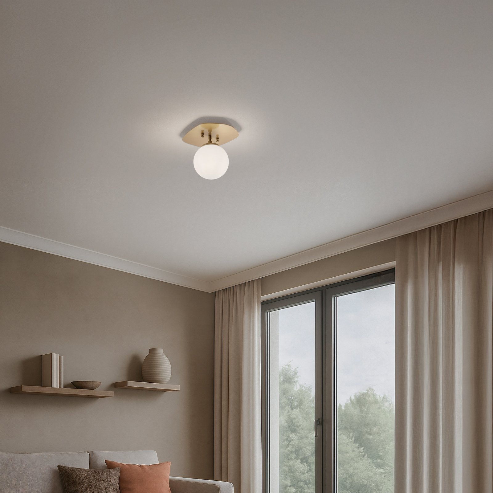 Plafondlamp Well, goudkleurig, glas, Ø 20 cm, E14