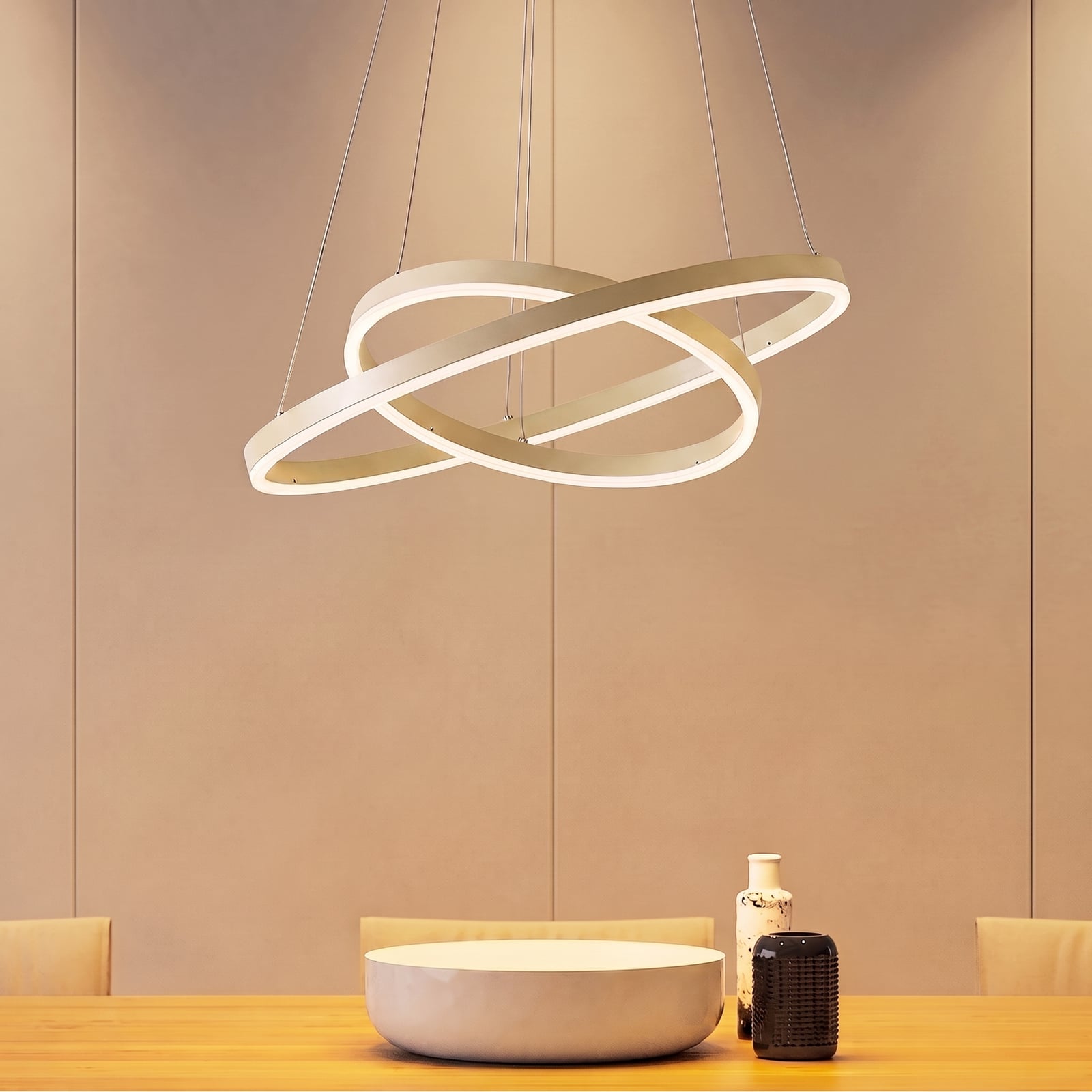 Arcchio LED-Hängeleuchte Albiona, beige, 2 Ringe, Ø 60 cm
