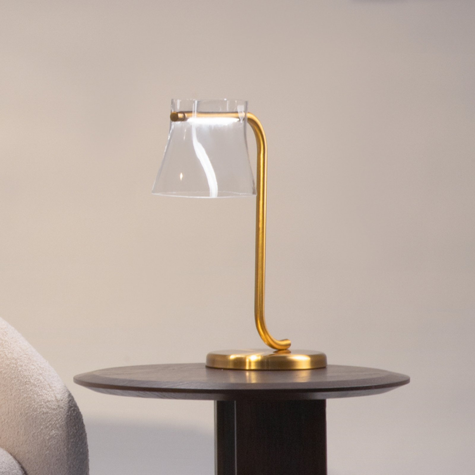 Maytoni Lampa stołowa LED Cabaret, mosiądz/przezroczysta, wysokość 48,5 cm