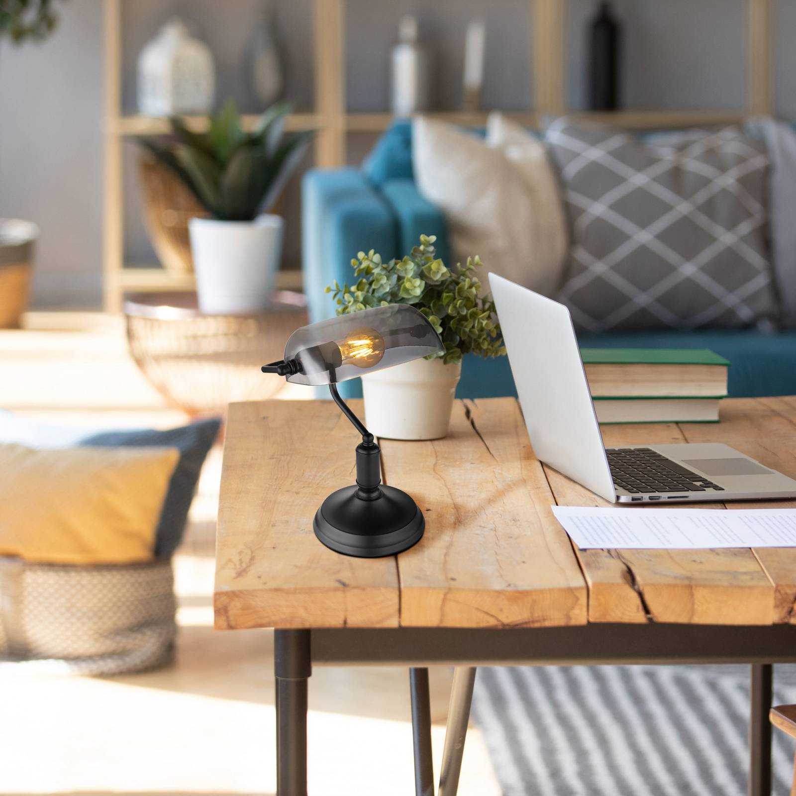 Tischleuchte Antique, rauchfarben/schwarz matt, Höhe 37 cm günstig online kaufen