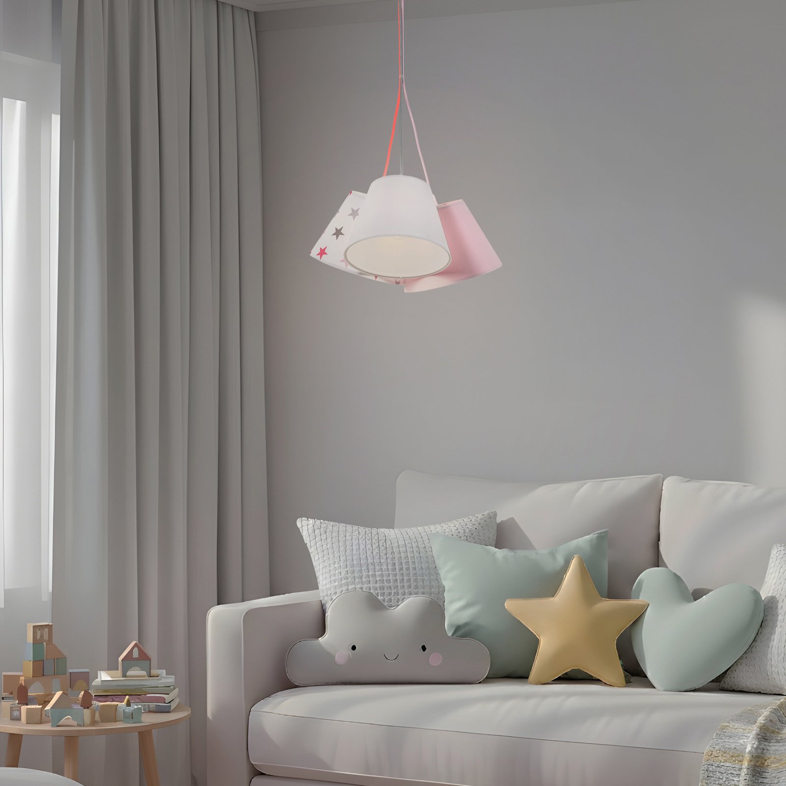 Kinderkamer hanglamp Zsofia 3-lamps wit/roze