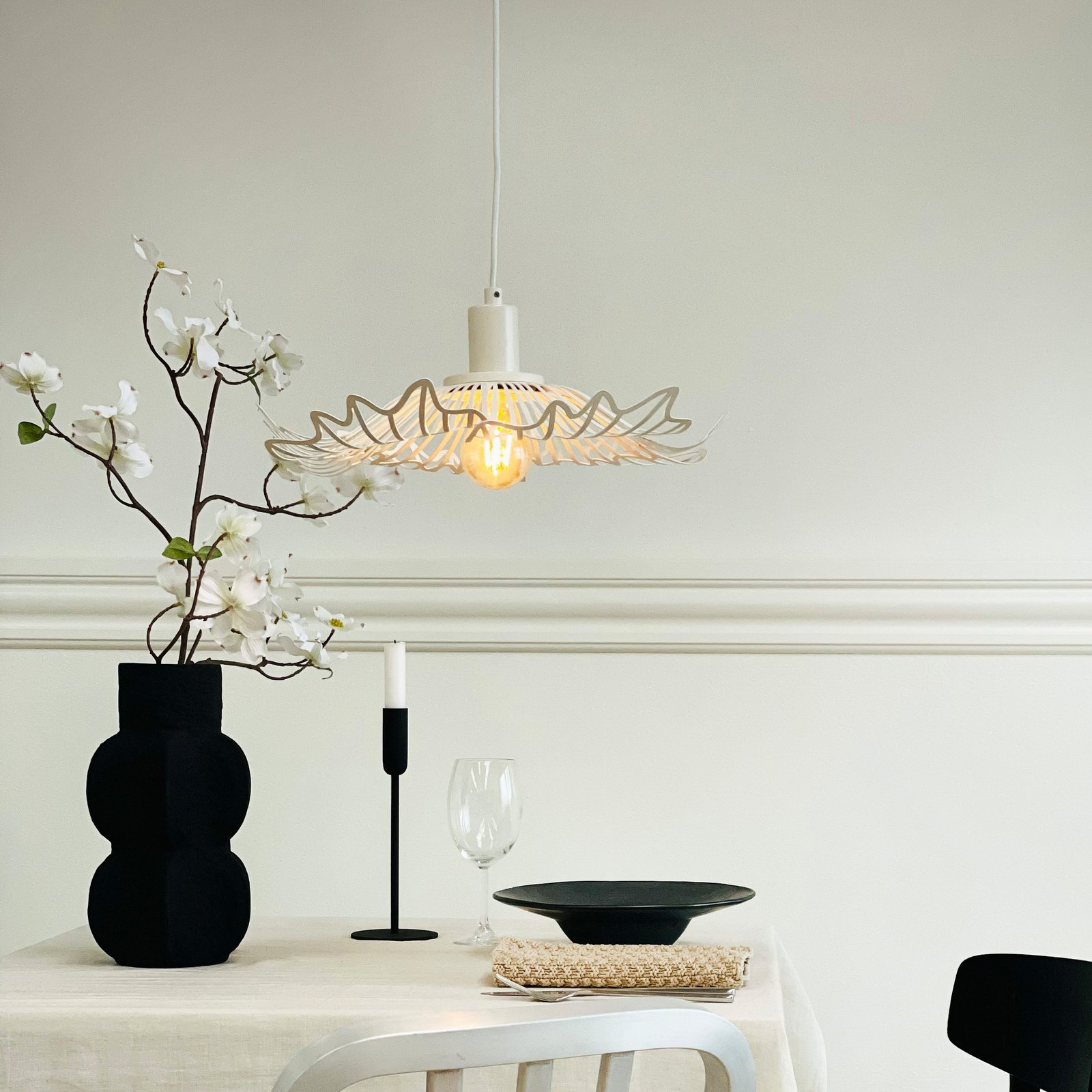 Dyberg Larsen Flora hanging light, pearl white, Ø 40 cm, metal