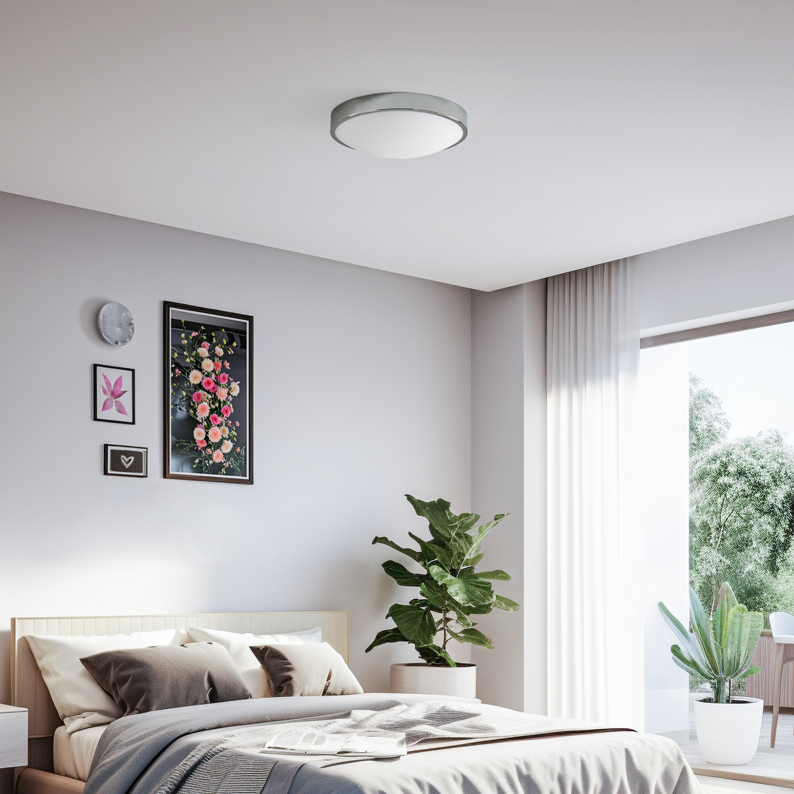 Φωτιστικό οροφής Jaris, καμπύλο γυαλί, Ø 36 cm, χρώμιο