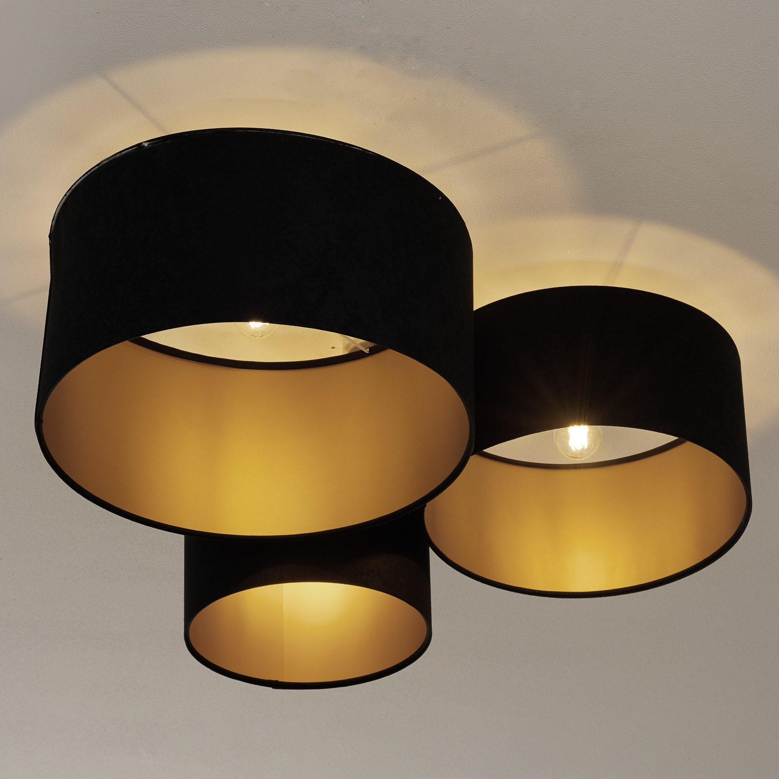 Plafondlamp 080, 3-lamps, zwart-goud