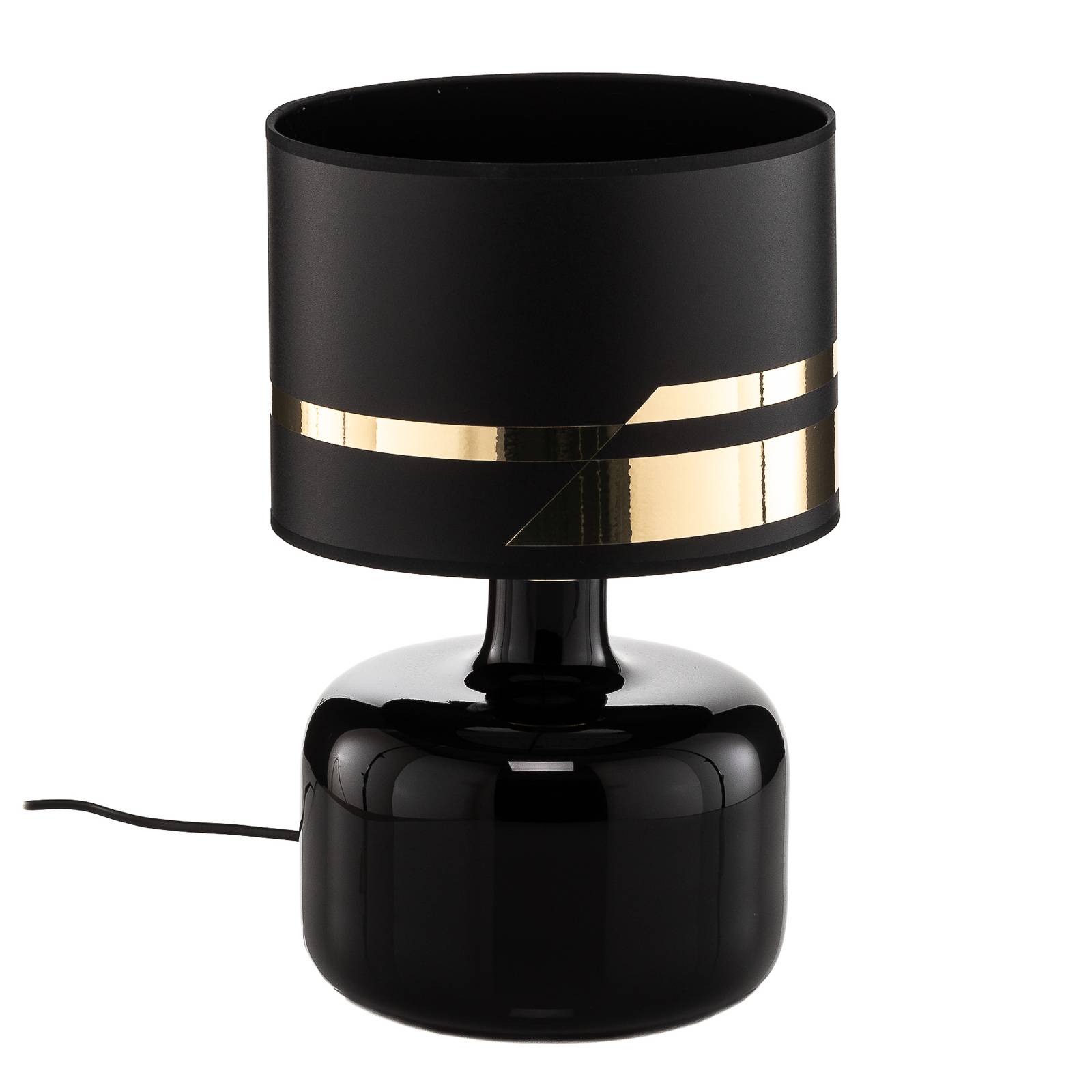 Textil-Tischlampe Bodo, schwarz-gold