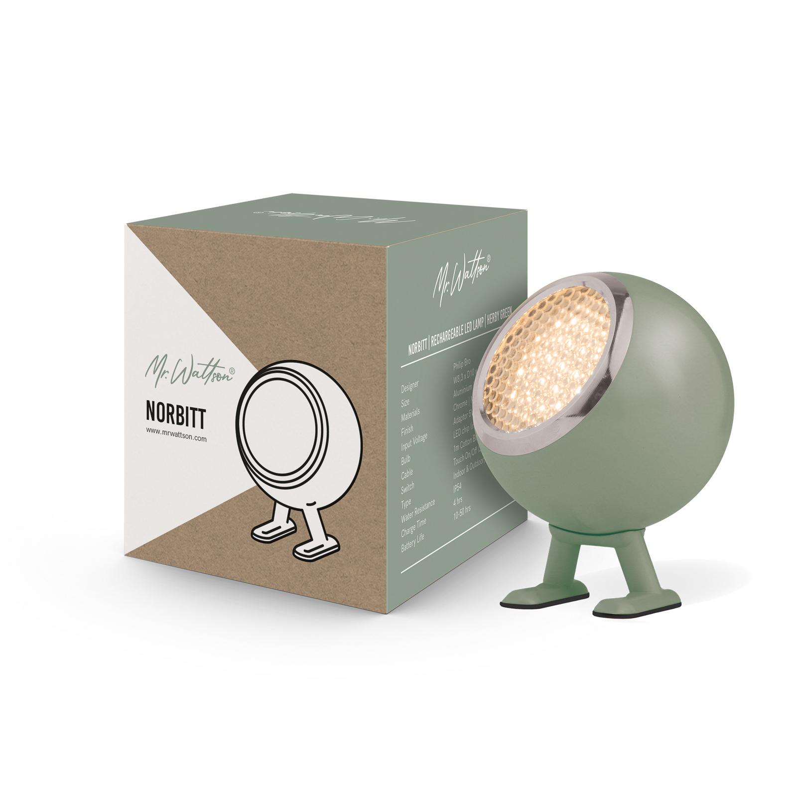 Norbitt 3.0 LED rechargeable desk lamp, green, CCT - MR. WATTSON