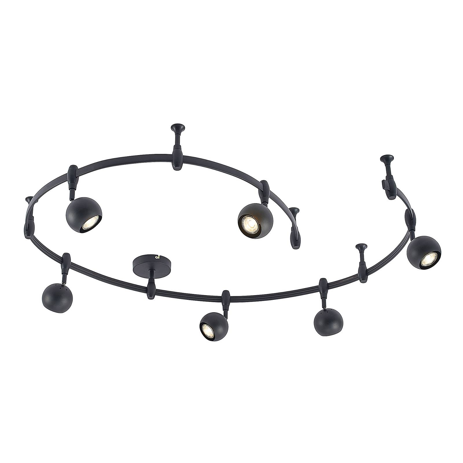 ELC Delila track lighting system, round sand-black, for Living / Dining Room, steel, aluminium, GU10, 5 W, L: 300 cm, W: 12 cm, H: 24.5 cm