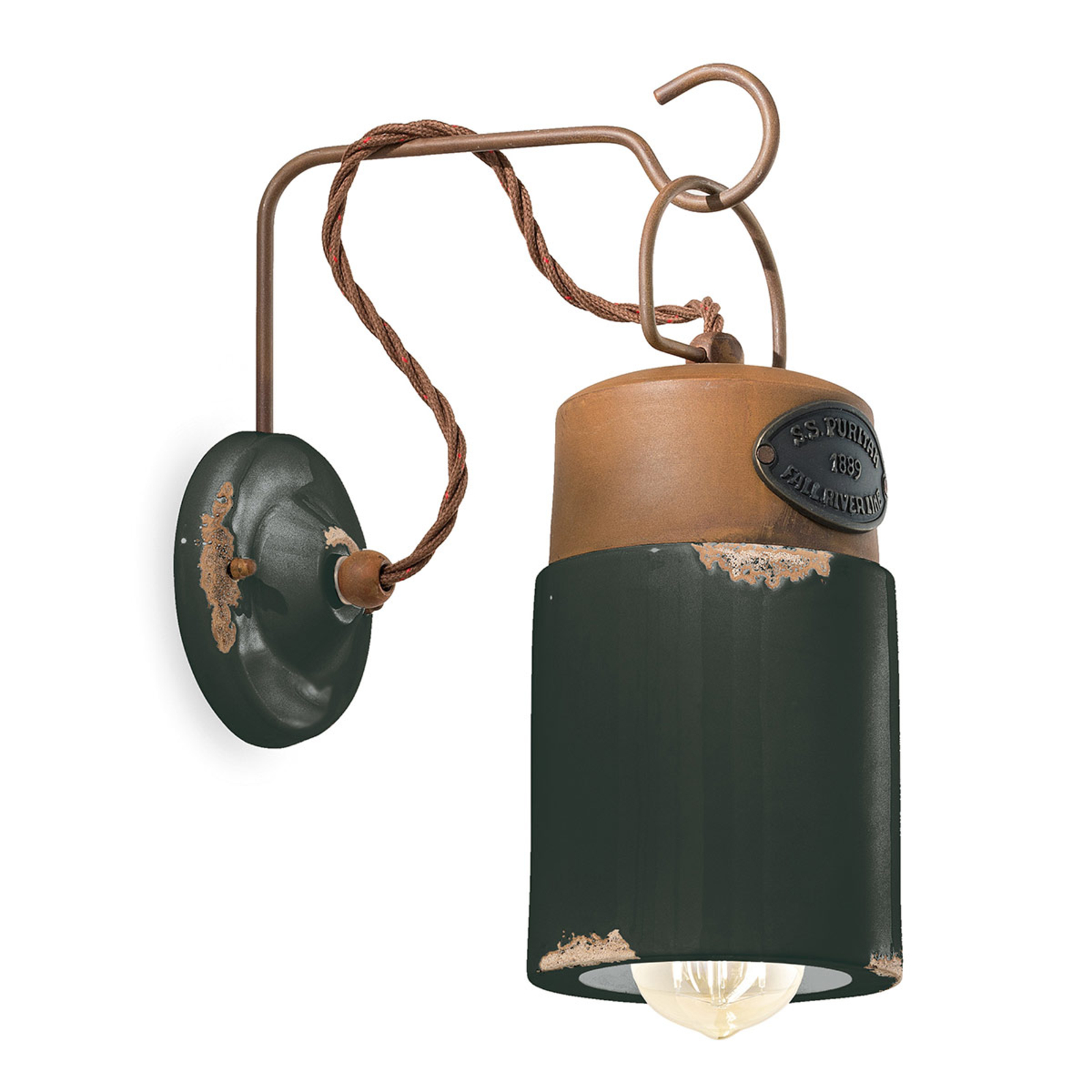 Ferro Luce C1621 wall light, ceramic and metal, black, for Living / Dining Room, ceramic, metal, E27, 30 W, energy efficiency: A++, H: 33 cm