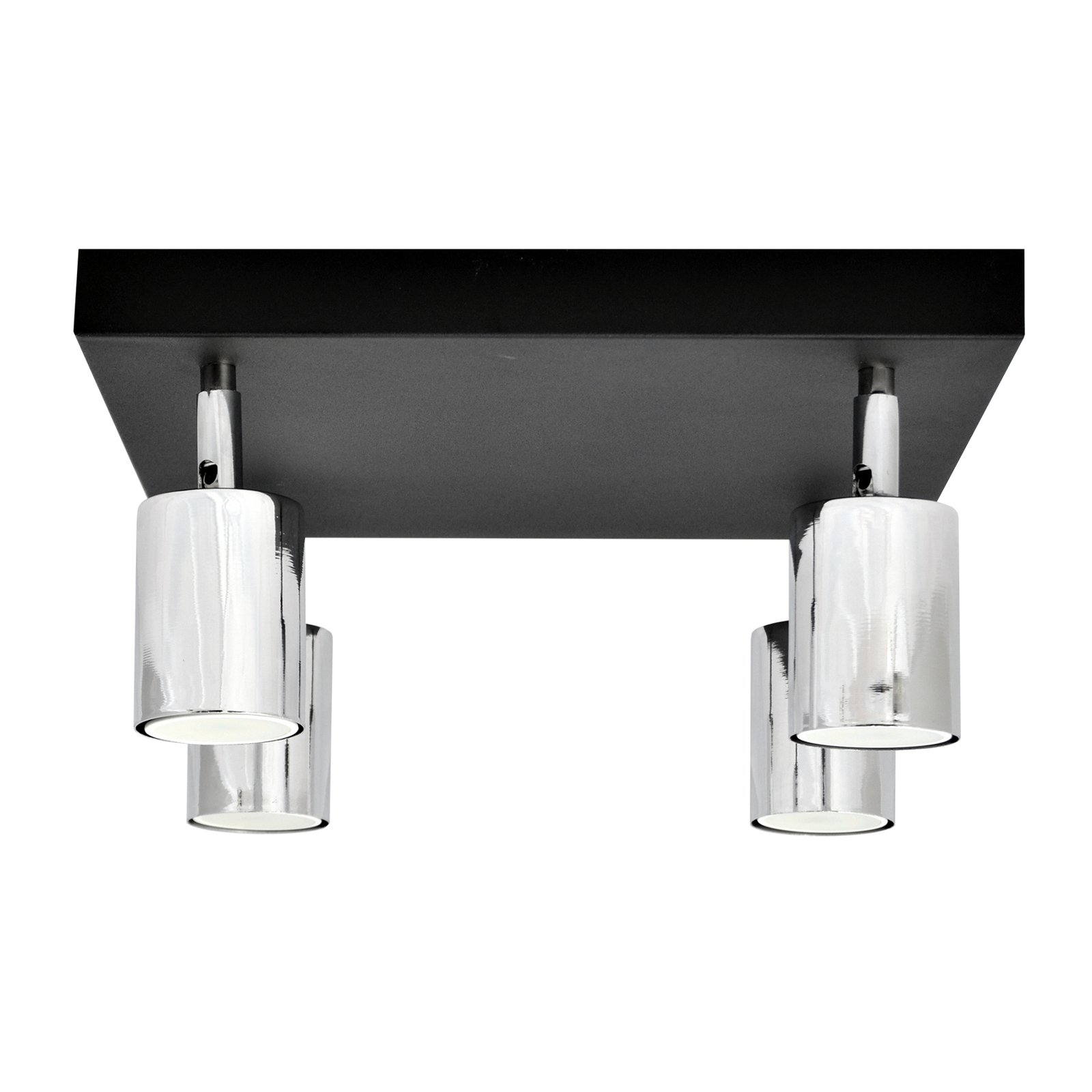 Tune II ceiling lamp, black/chrome, metal, 4-bulb, square