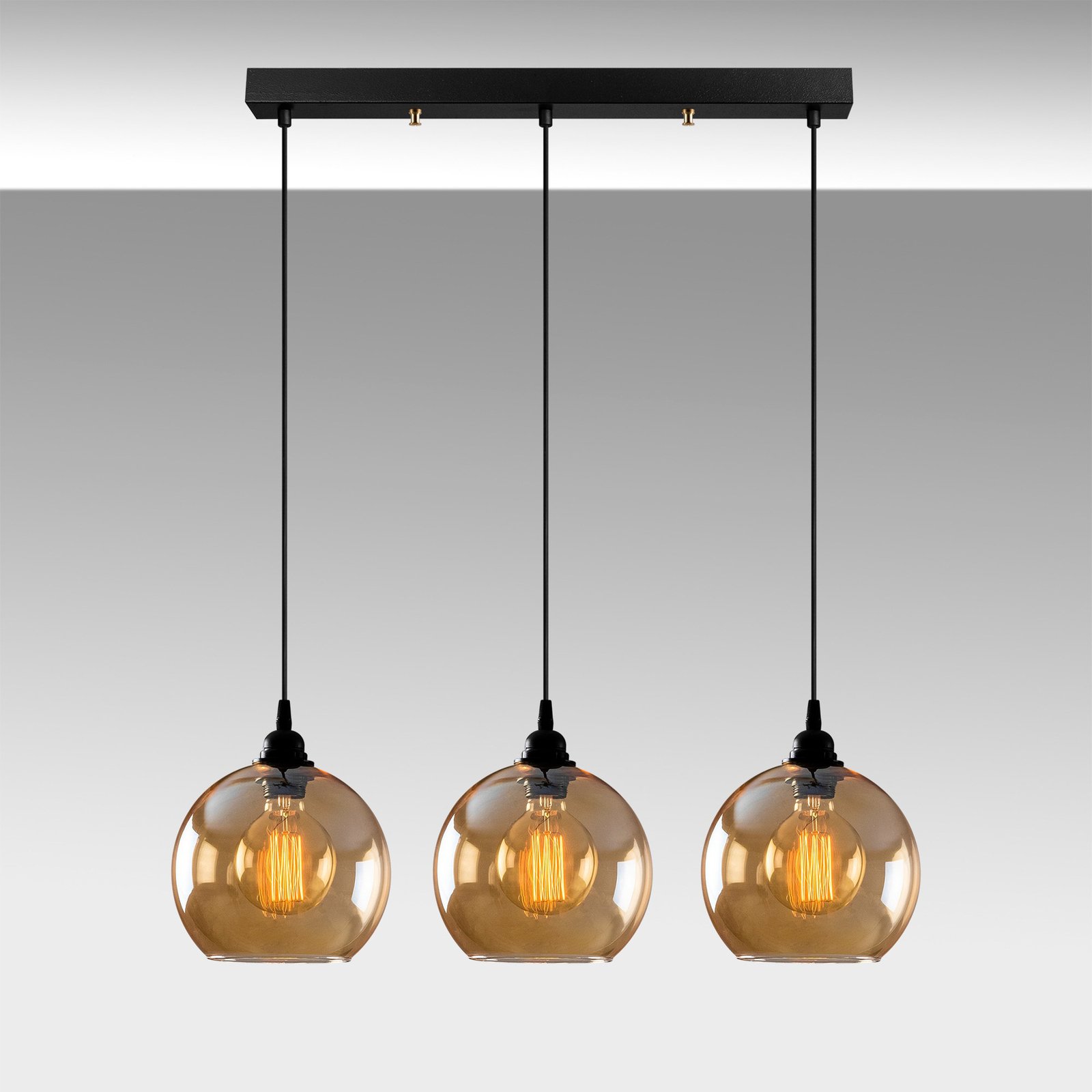 Gold 022 hanging light 3-bulb linear glass Ø 20 cm