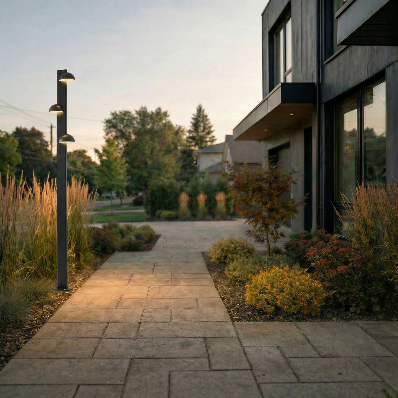 Velira LED buitenlamp, 3-lamps, 220 cm, IP44, zwart, metaal - Lucande