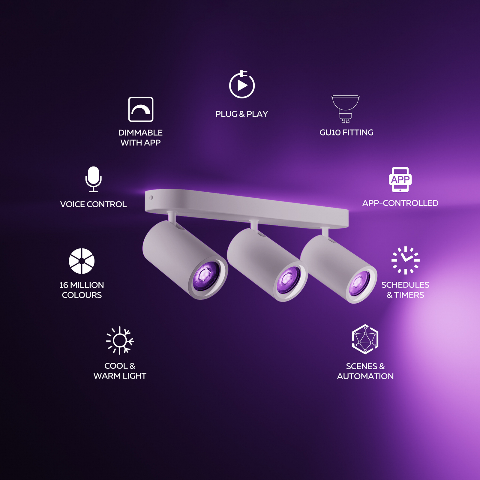 Calex Smart takspot hvit lengde 37 cm 3 lyskilder GU10-LED RGBW