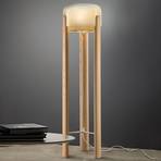 Sata floor lamp, amber lampshade, light wood base