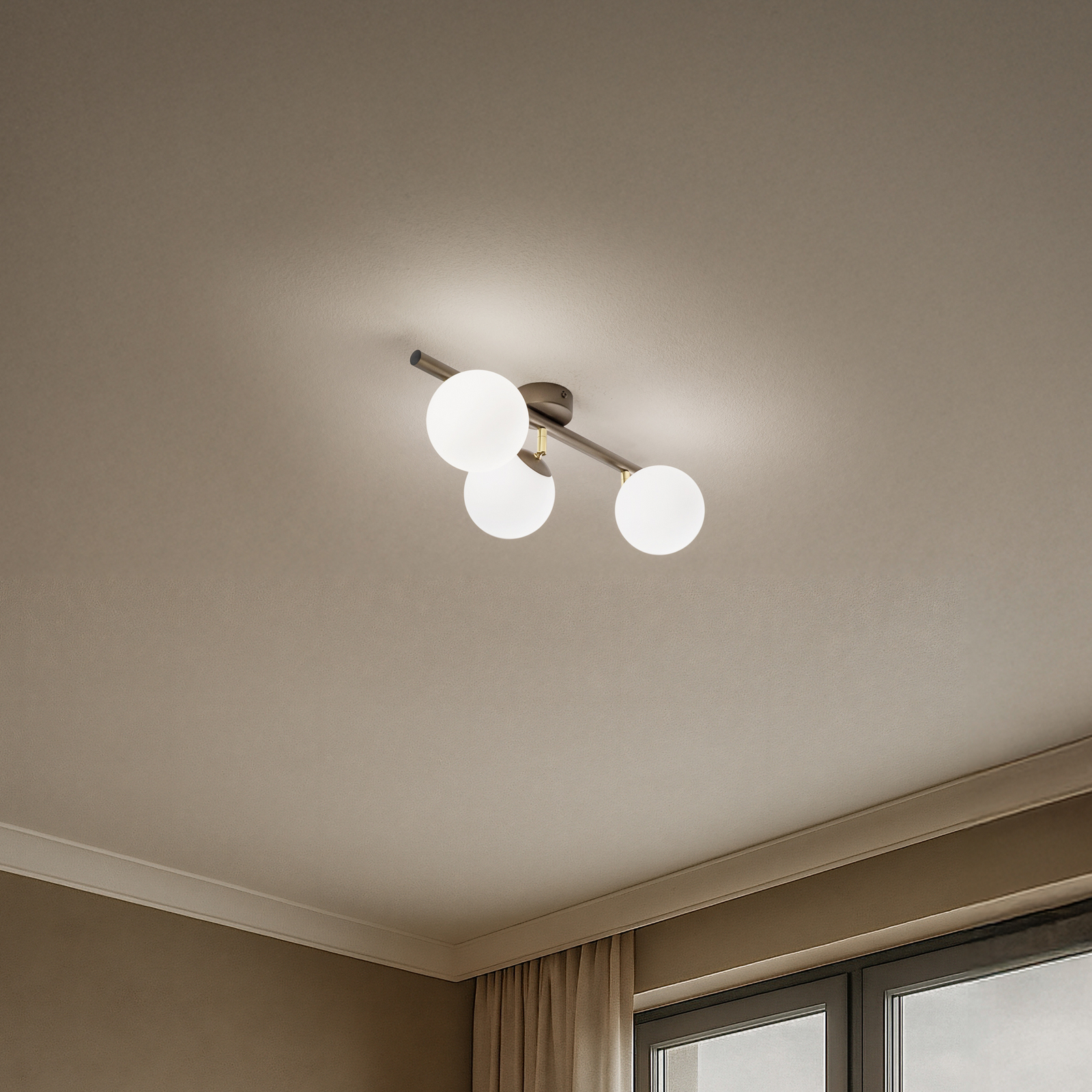 Loftlampe Drum, kaffe, 3 lyskilder, glas, længde 46 cm