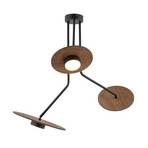 Deckenleuchte Disk mit Holzelementen, dreiflammig