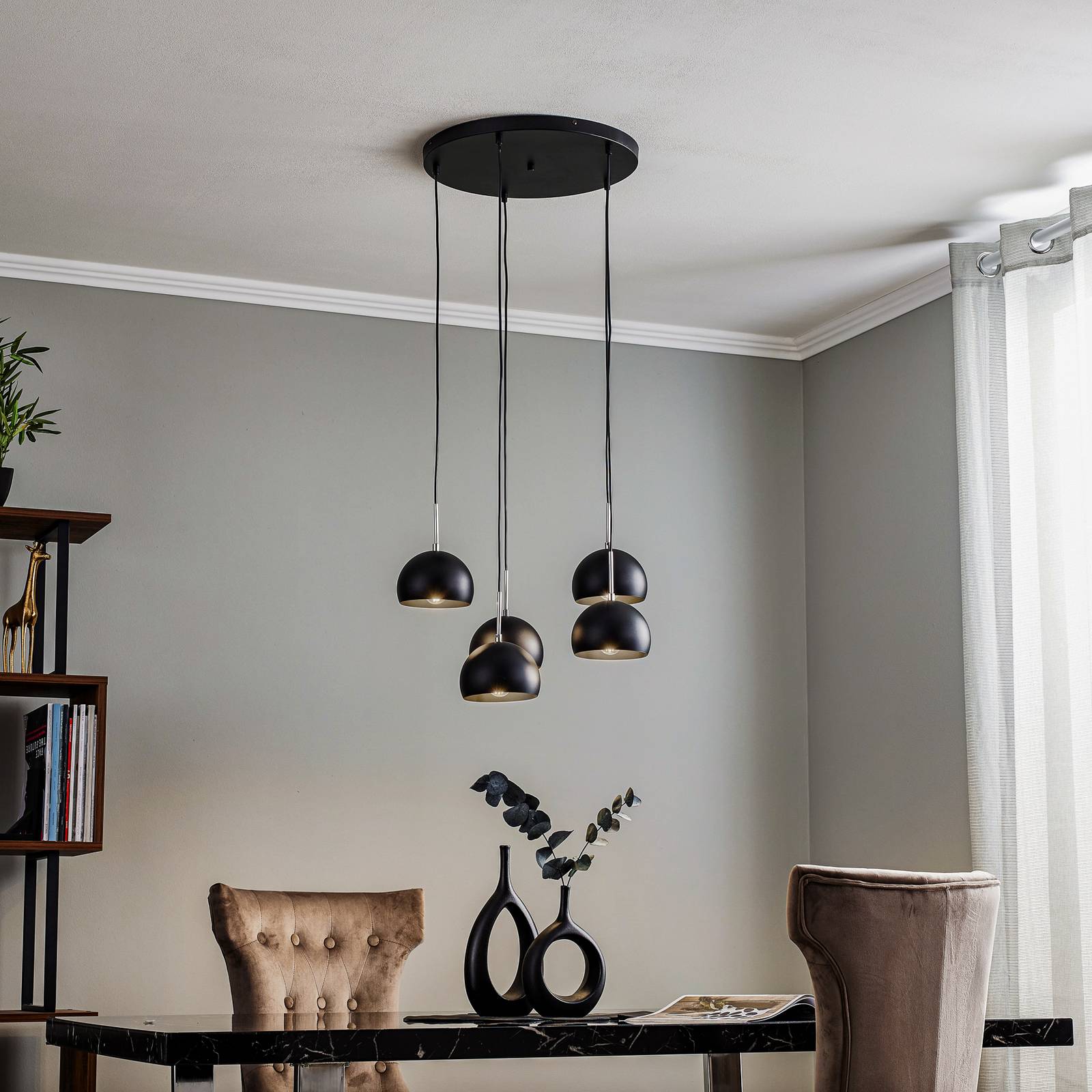 Euluna Suspension Cool à cinq lampes ronde noire