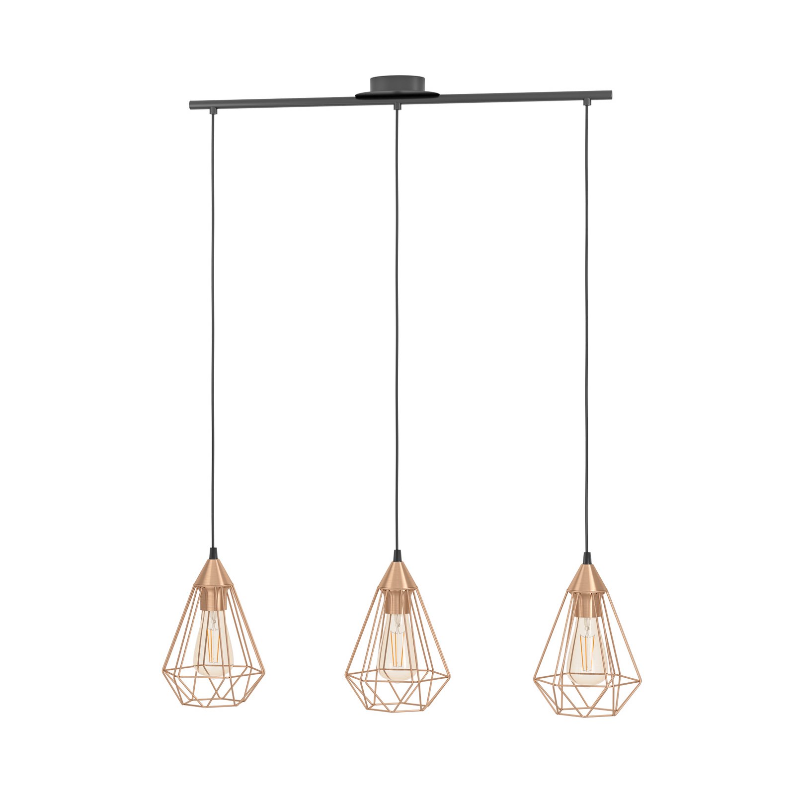 3-lamppuinen vintage-riippuvalaisin Tarbes, kupari 3-lamppuinen vintage-riippuvalaisin Tarbes, kupari