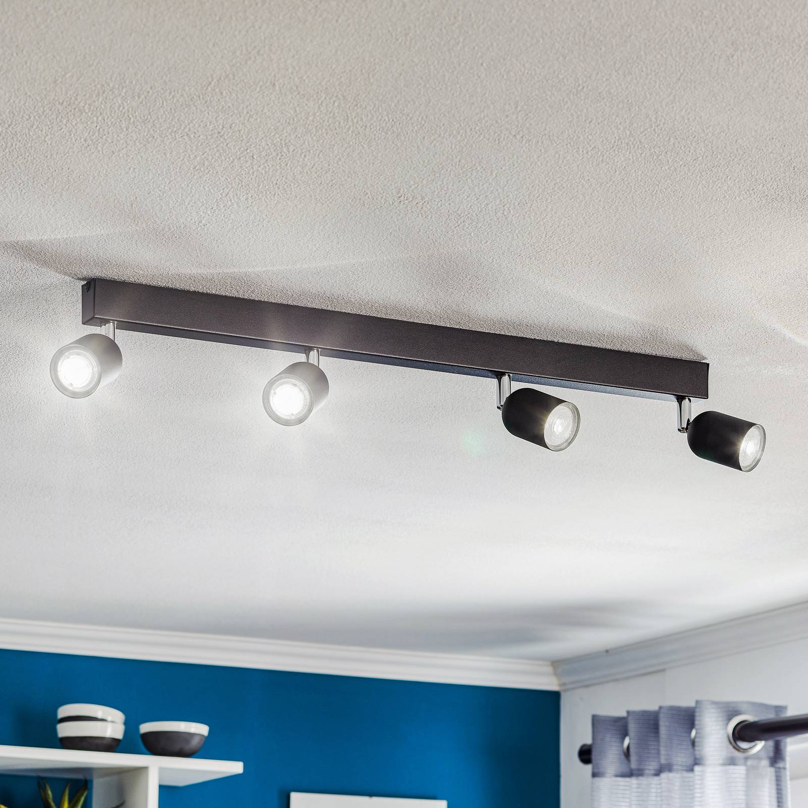 TK Lighting Spot pour plafond Top à 4 lampes allongé noir