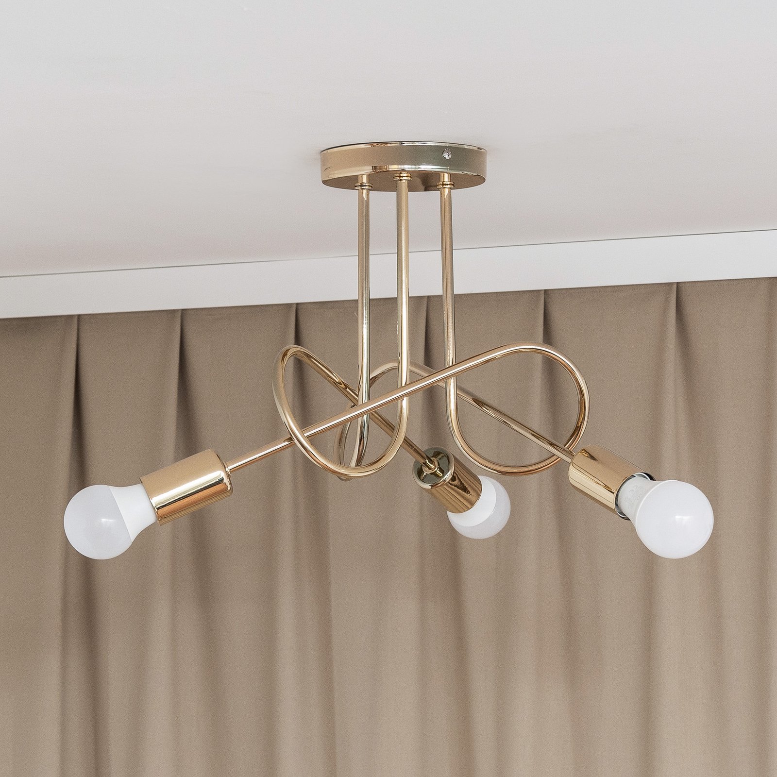 Plafonnier Oxford, doré, à 3 lampes, Ø 44 cm, métal