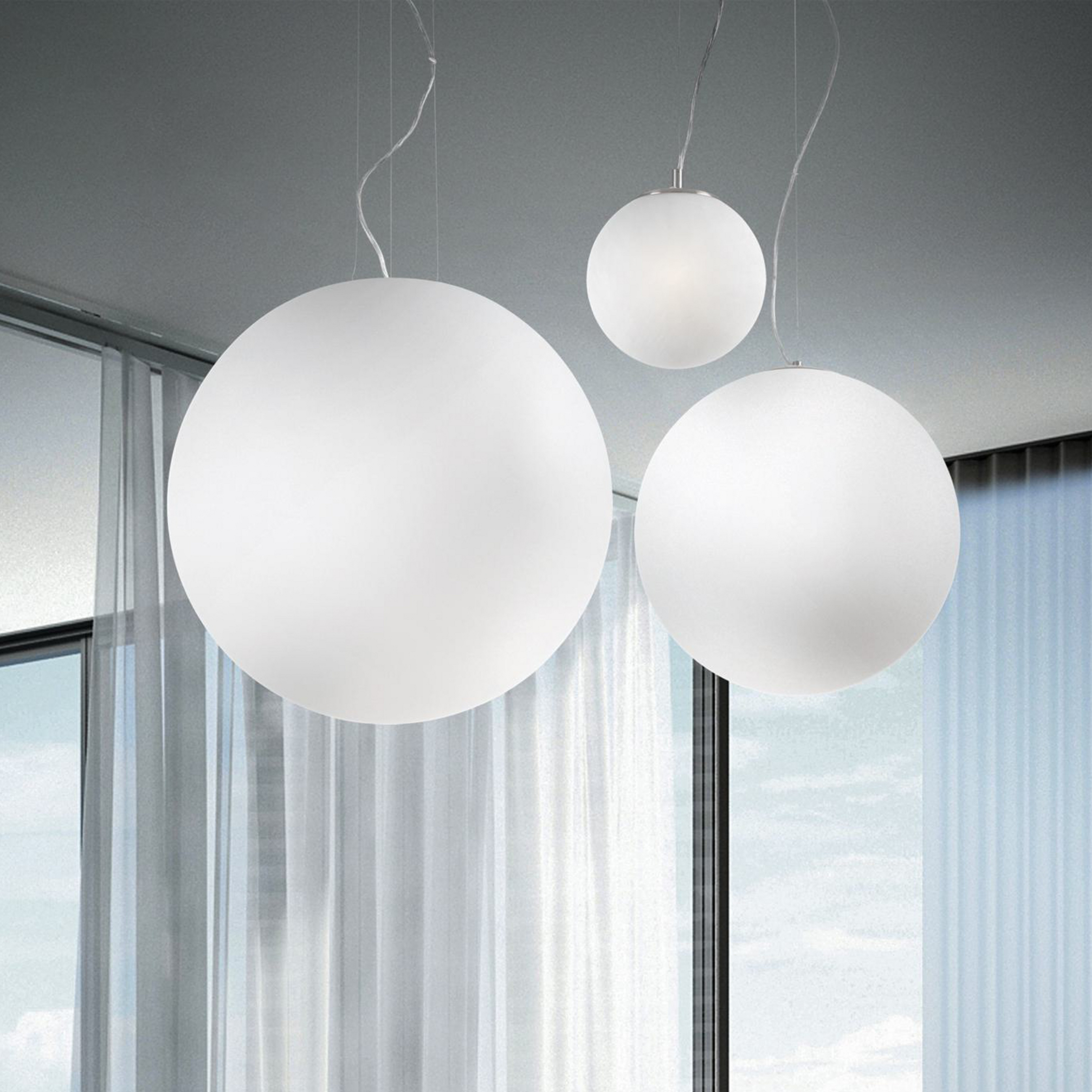 Lampa wisząca Ideal Lux Mapa, Ø 50 cm, szkło opalowe, kula ziemska