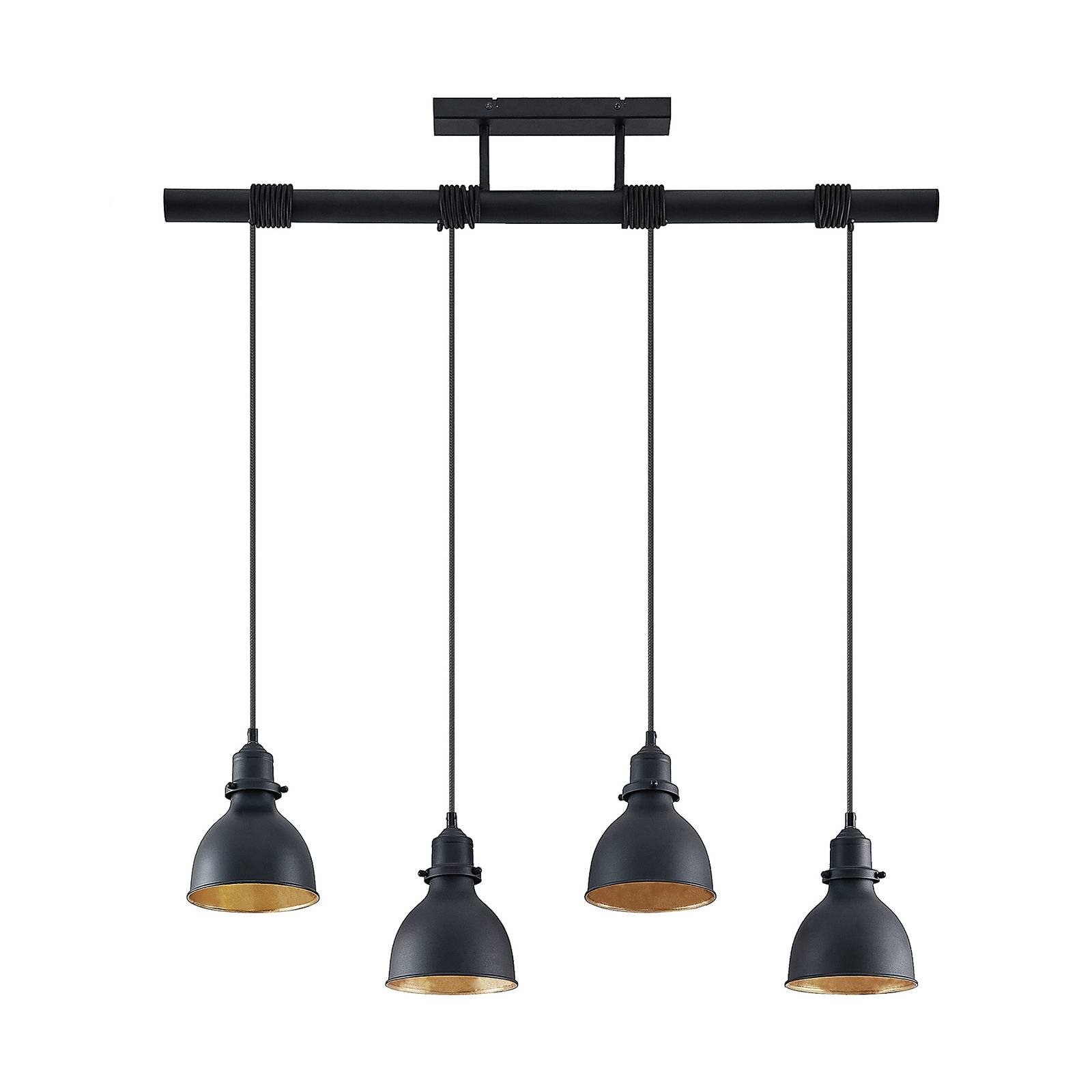 Lindby Senjarik pendant light, four-bulb, black, for Living / Dining Room, steel, E27, 60 W, L: 91 cm, W: 15.5 cm, H: 20 cm