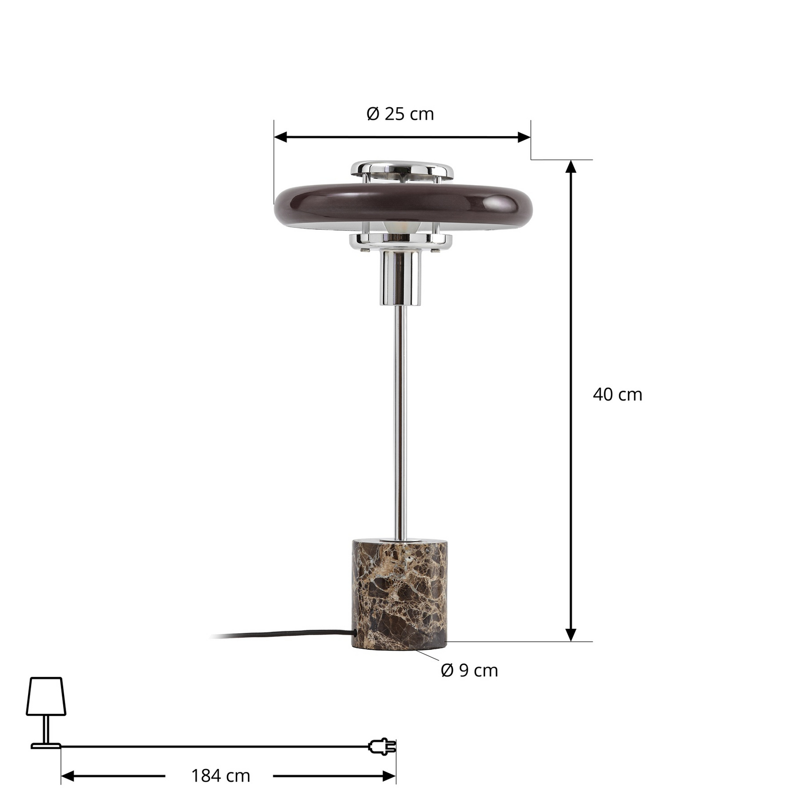 Lampe à poser Lindby Branford, style rétro, marron, verre/marbre