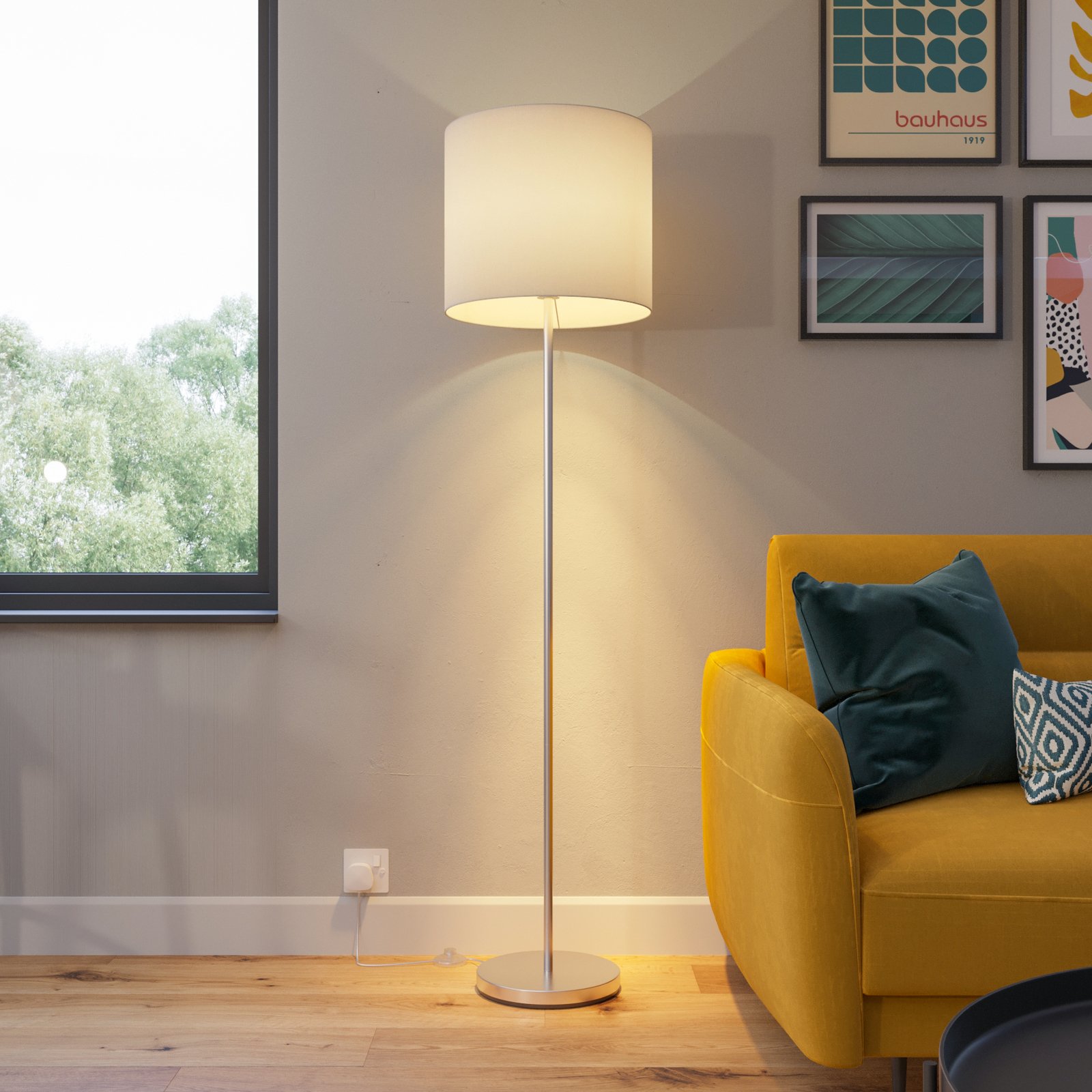 Lindby Smart Everly floor lamp, fabric lampshade