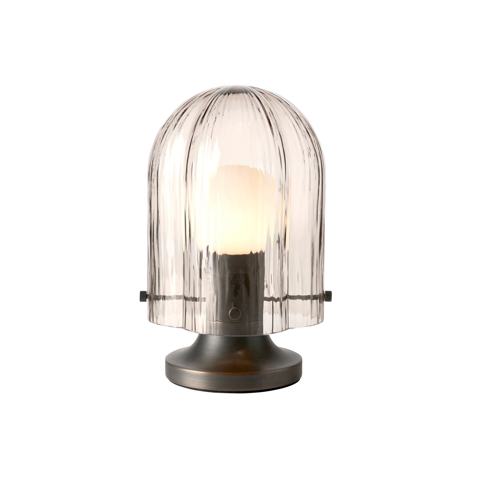 GUBI Seine asztali lámpa, antik sárgaréz, füstölt szürke üveg