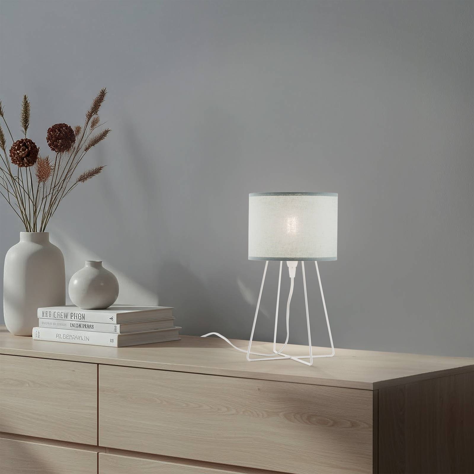 Tischleuchte Trixi, Metall, Stoff, salbeigrün, weiß günstig online kaufen