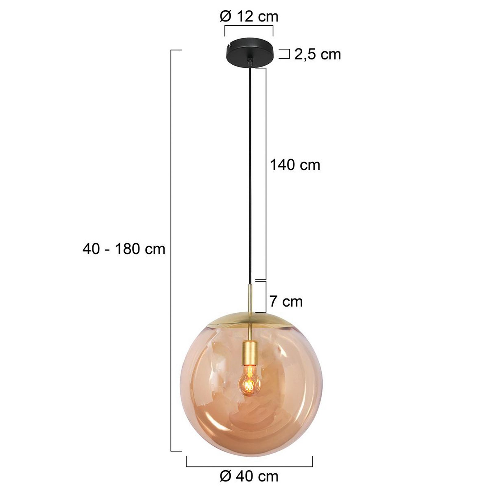 Bollique pendant light, brass, Ø 40 cm, glass, 1-bulb, ball