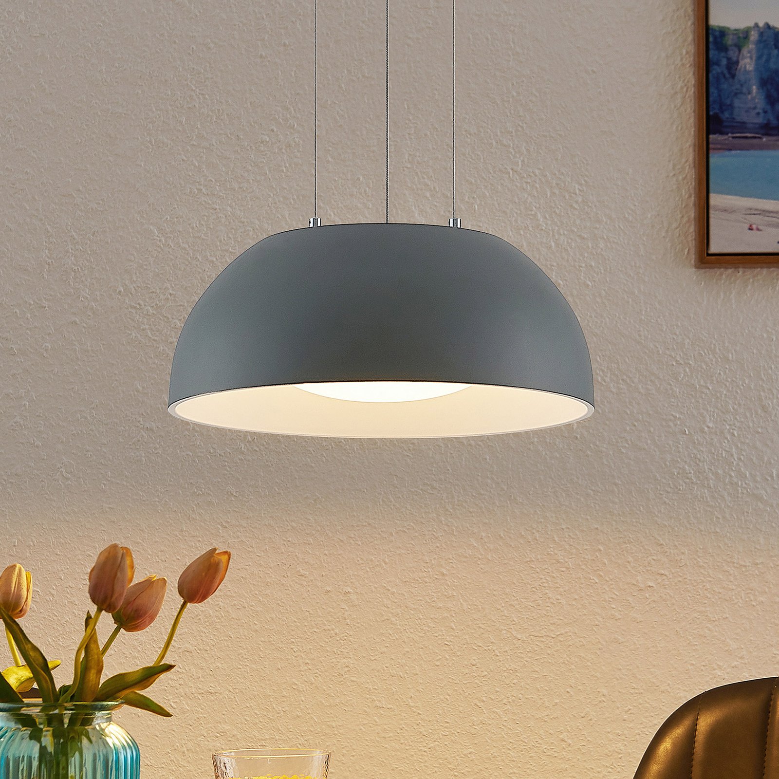 Lindby Juliven LED hanging light, grey, 32 cm