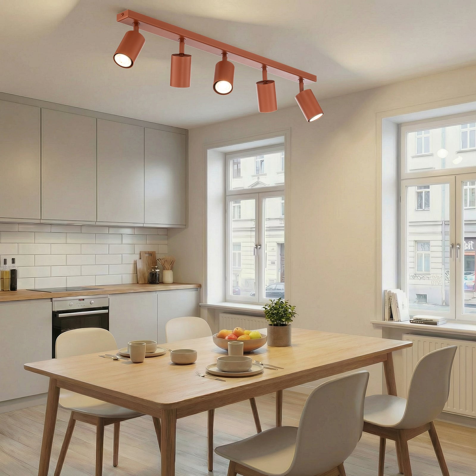 Stropní bodové světlo Zoom, 5 žárovek, červený, ocel, GU10