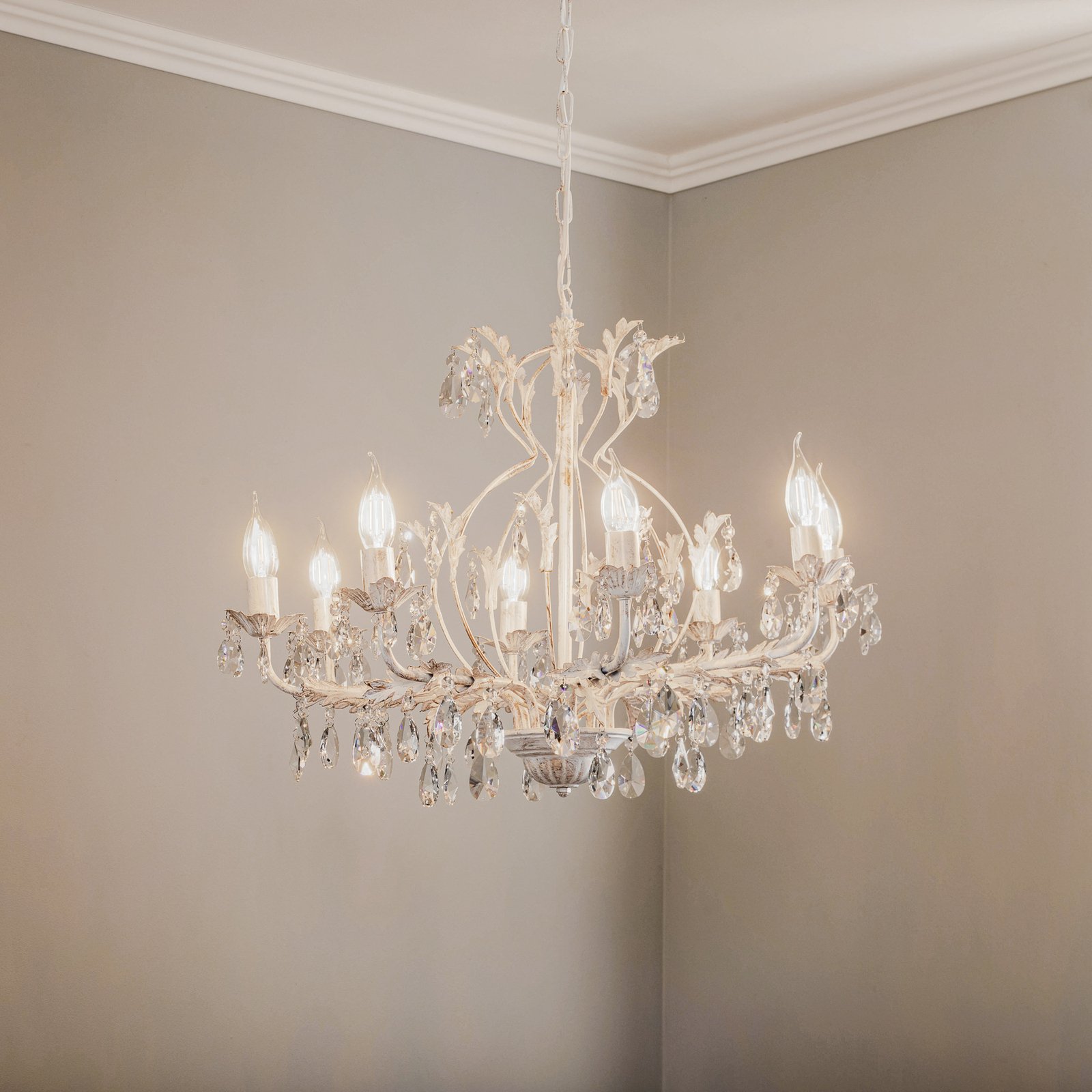 Teresa crystal chandelier, ivory 8-bulb