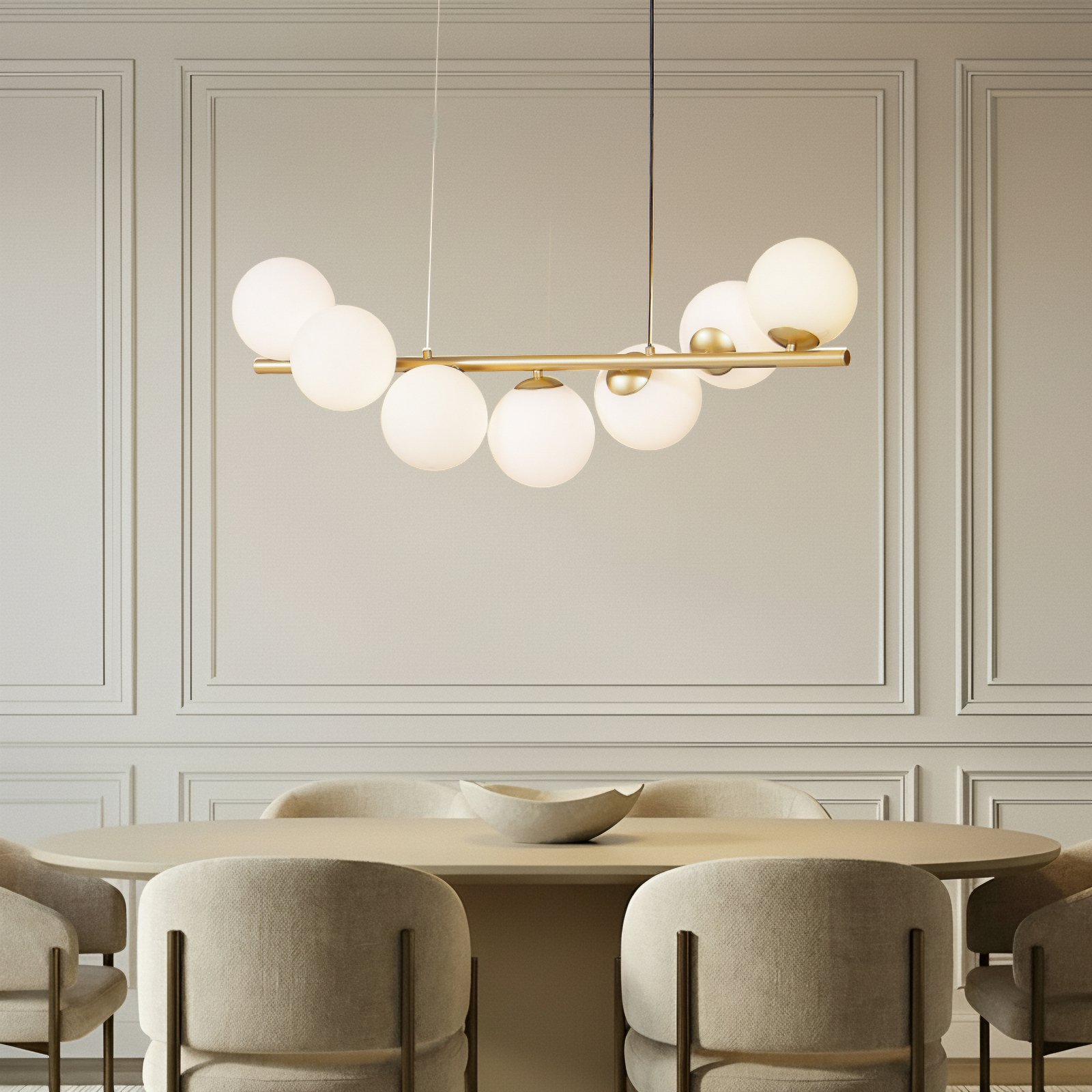 Lampa wisząca Lucande Isandro, 95 cm, złoty, biały, 7-punktowa, G9