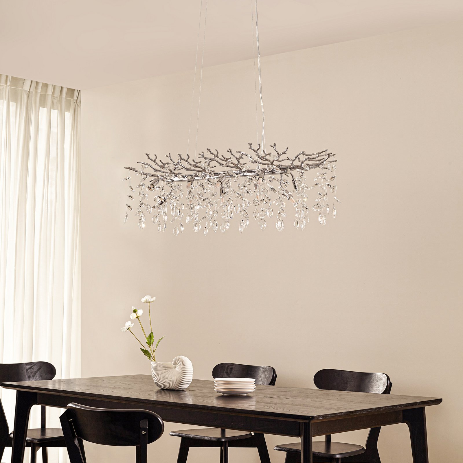 Lampada a sospensione Bellora, 101 cm, acciaio inossidabile, cristallo - Lucande