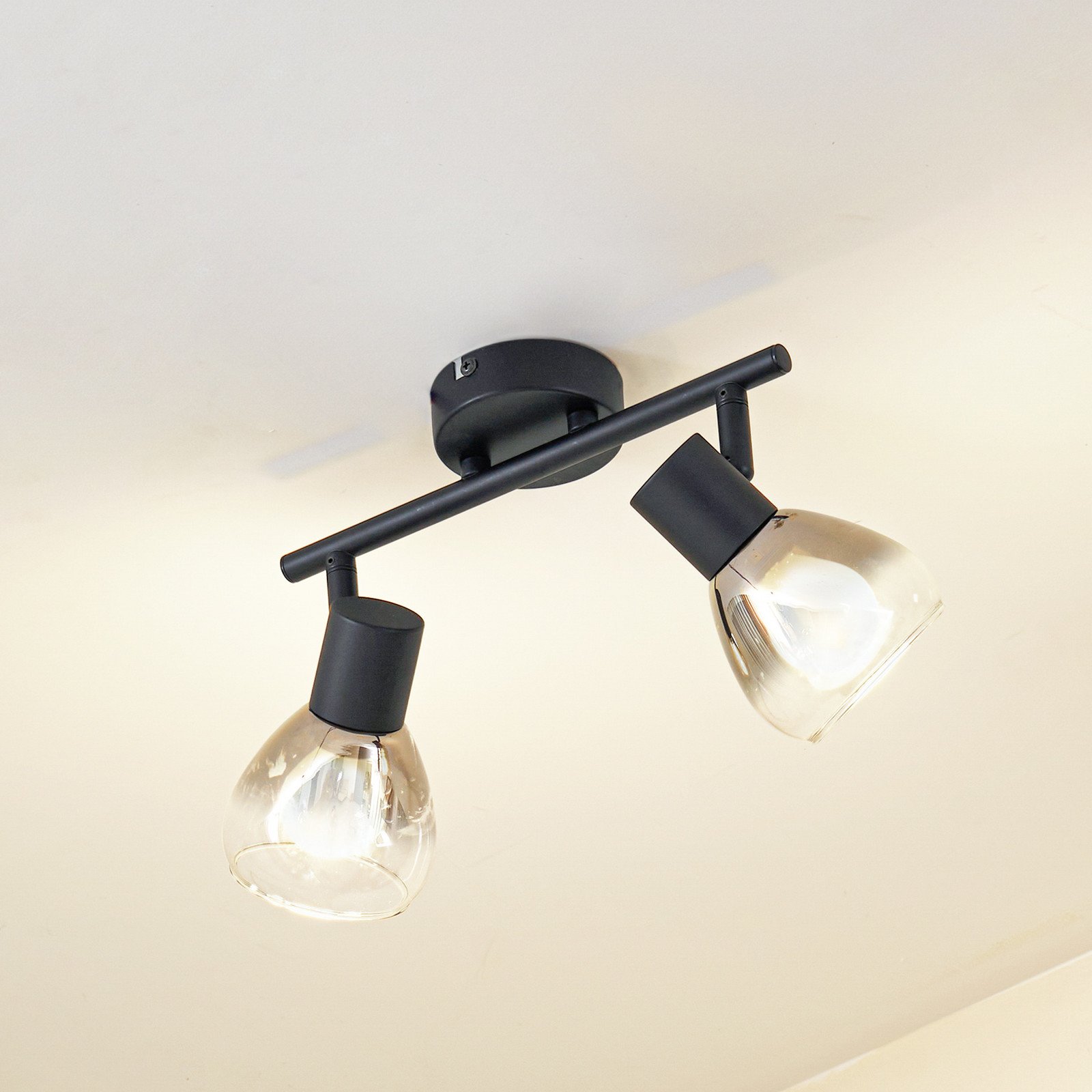 Lindby Pendura plafonieră 2 becuri negru sticlă - Camera de zi / sufragerie - modern - gri fumuriu negru mat