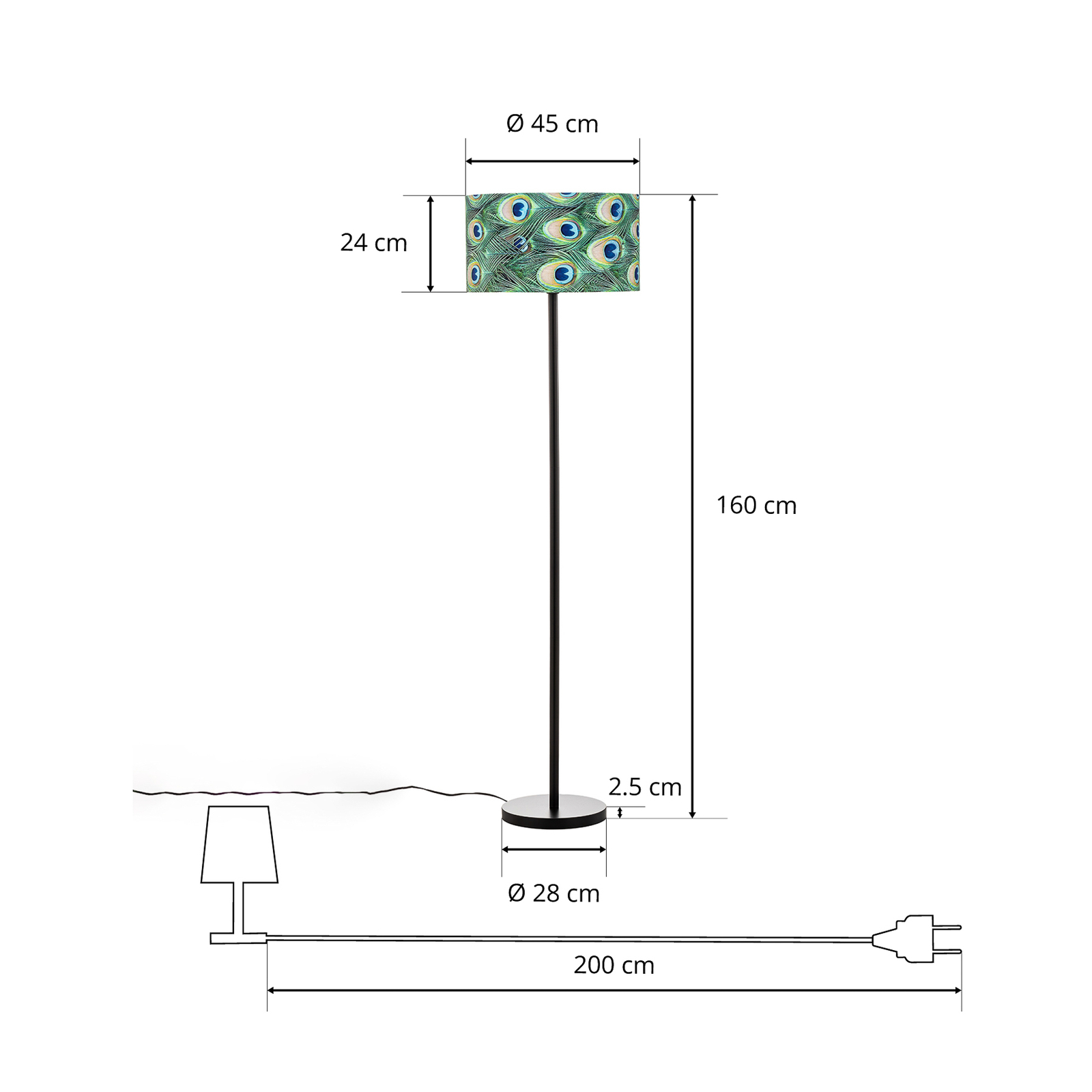 Stojací lampa páv, Ø 45 cm, zelená