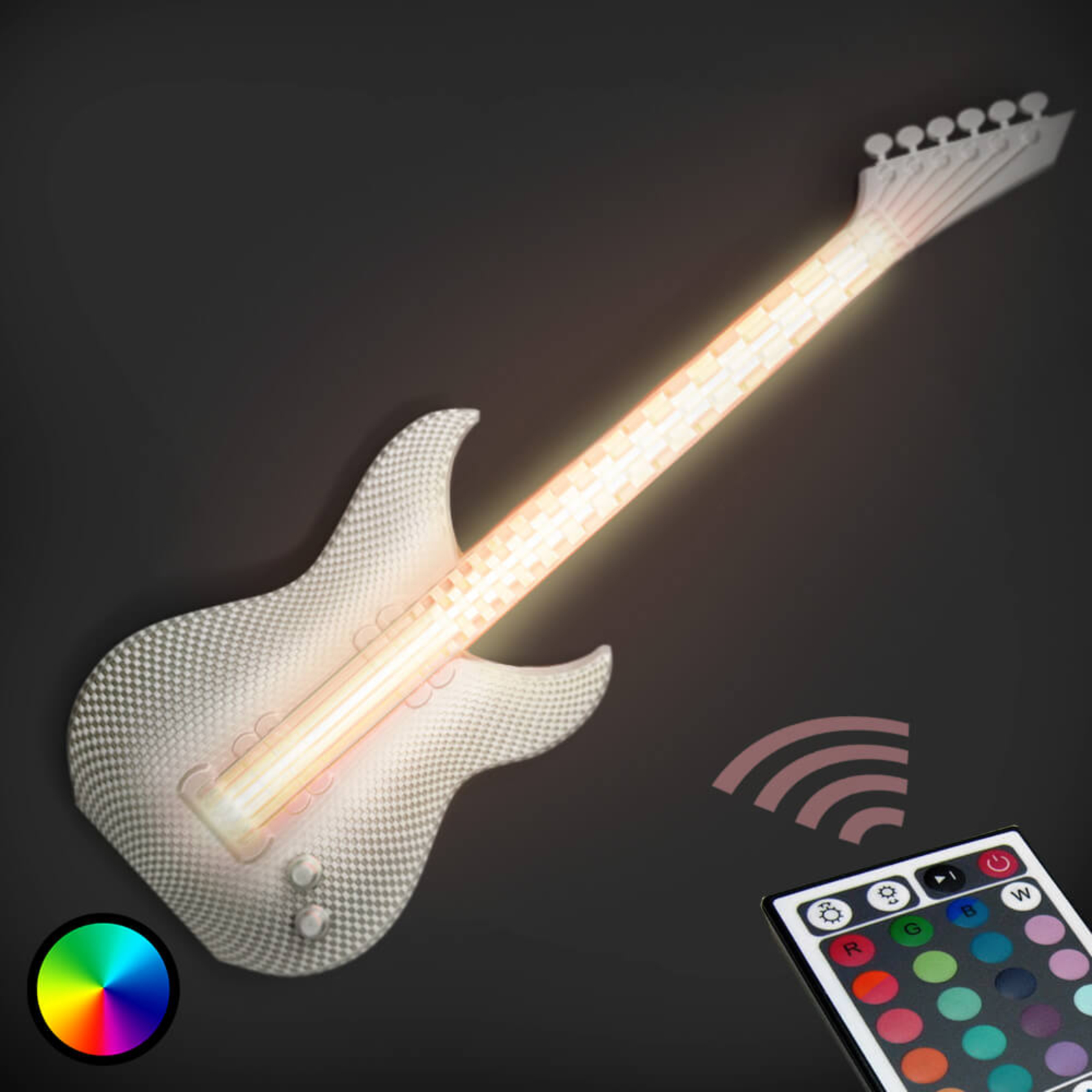 Guitar - white LED wall light, 3D print