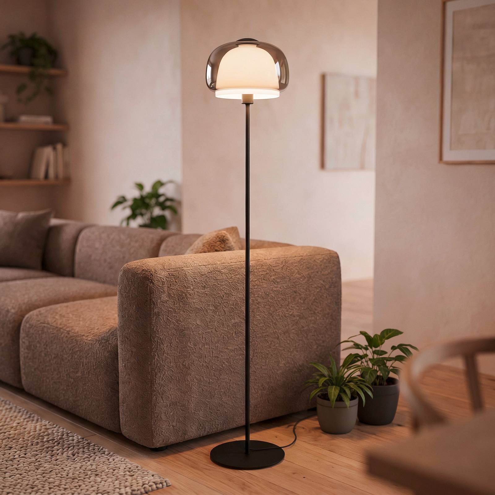 Lampa podłogowa Belomontejo, czarna z przezroczystymi elementami, szkło, stal,