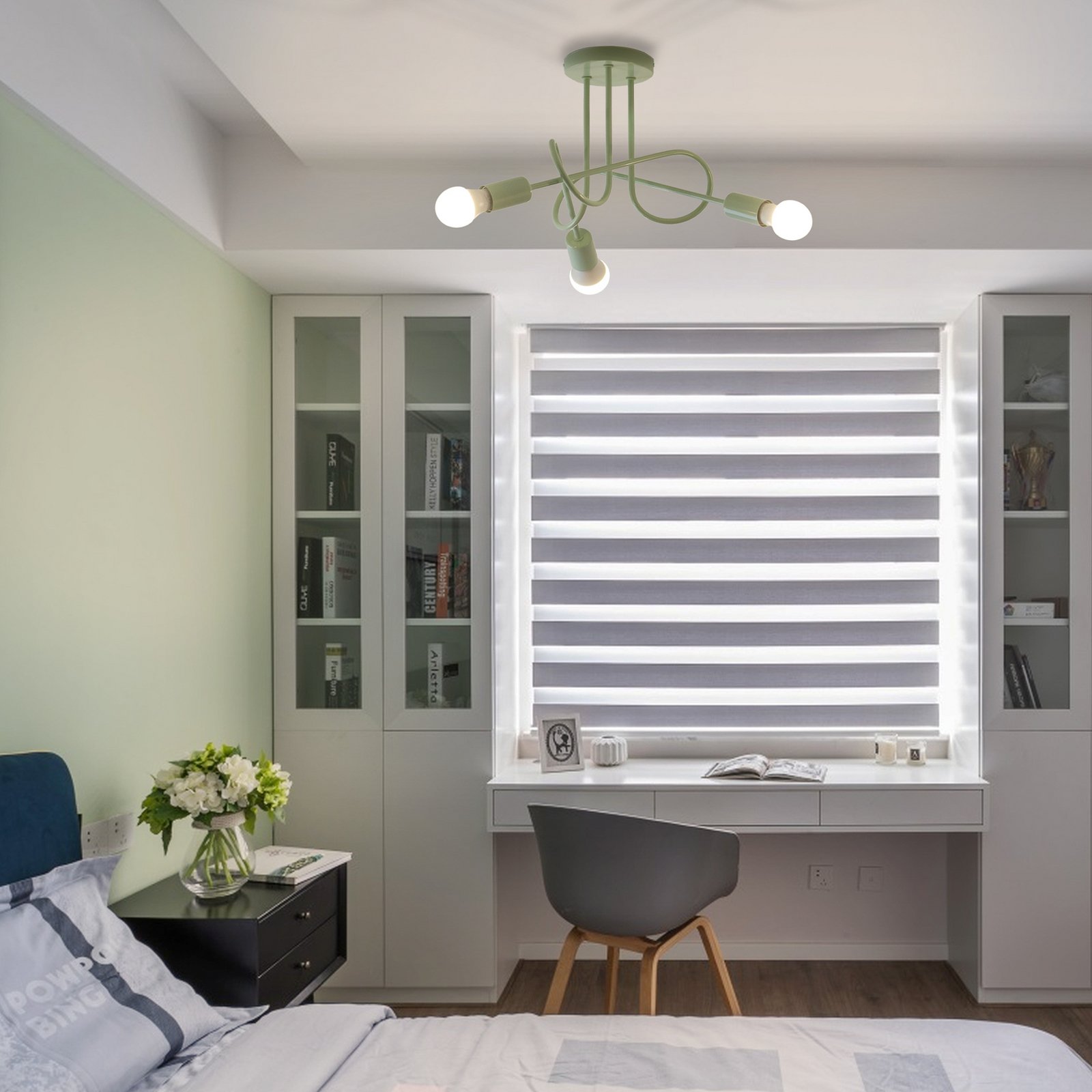 Plafonnier Oxford, vert, métal, à 3 lampes, E27