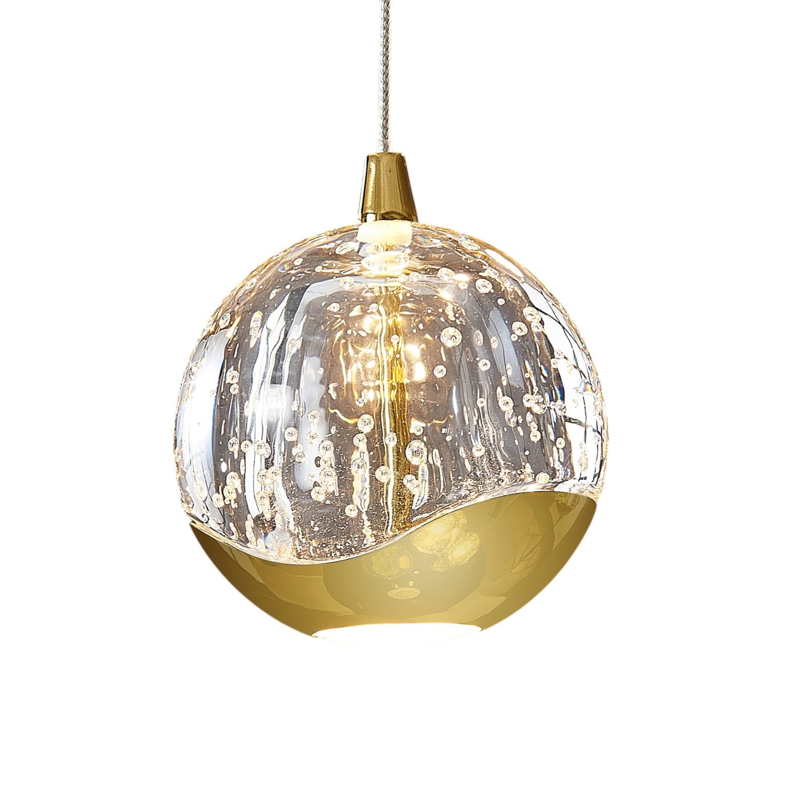 Lucande LED piekaramā lampa Hayley, Ø 30 cm, 5 gaismas, zelta, stikls