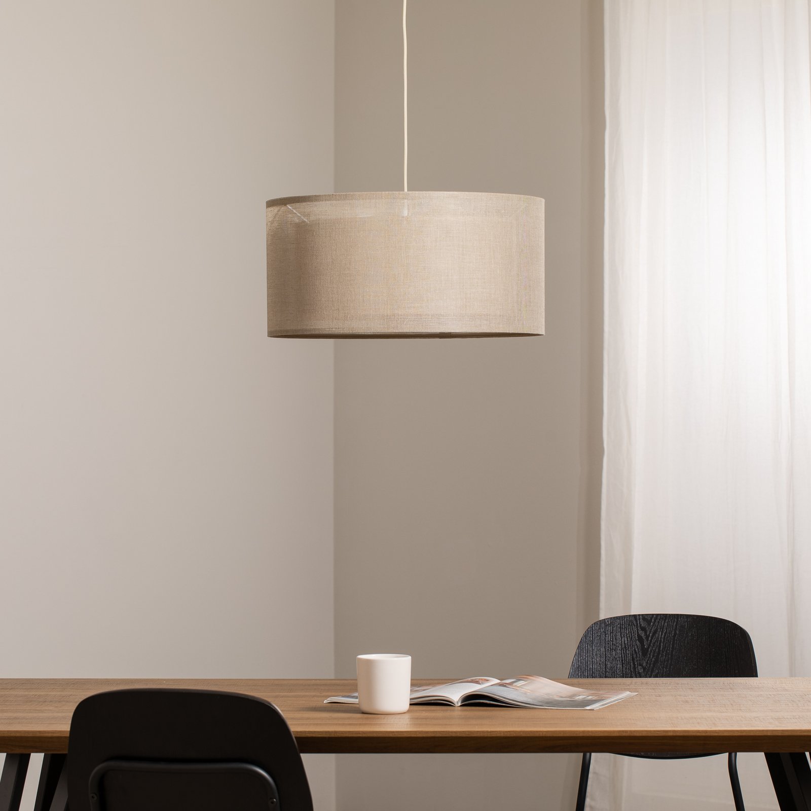 Lampada a sospensione Duo Den Light, beige, Ø 50 cm, lino, PVC
