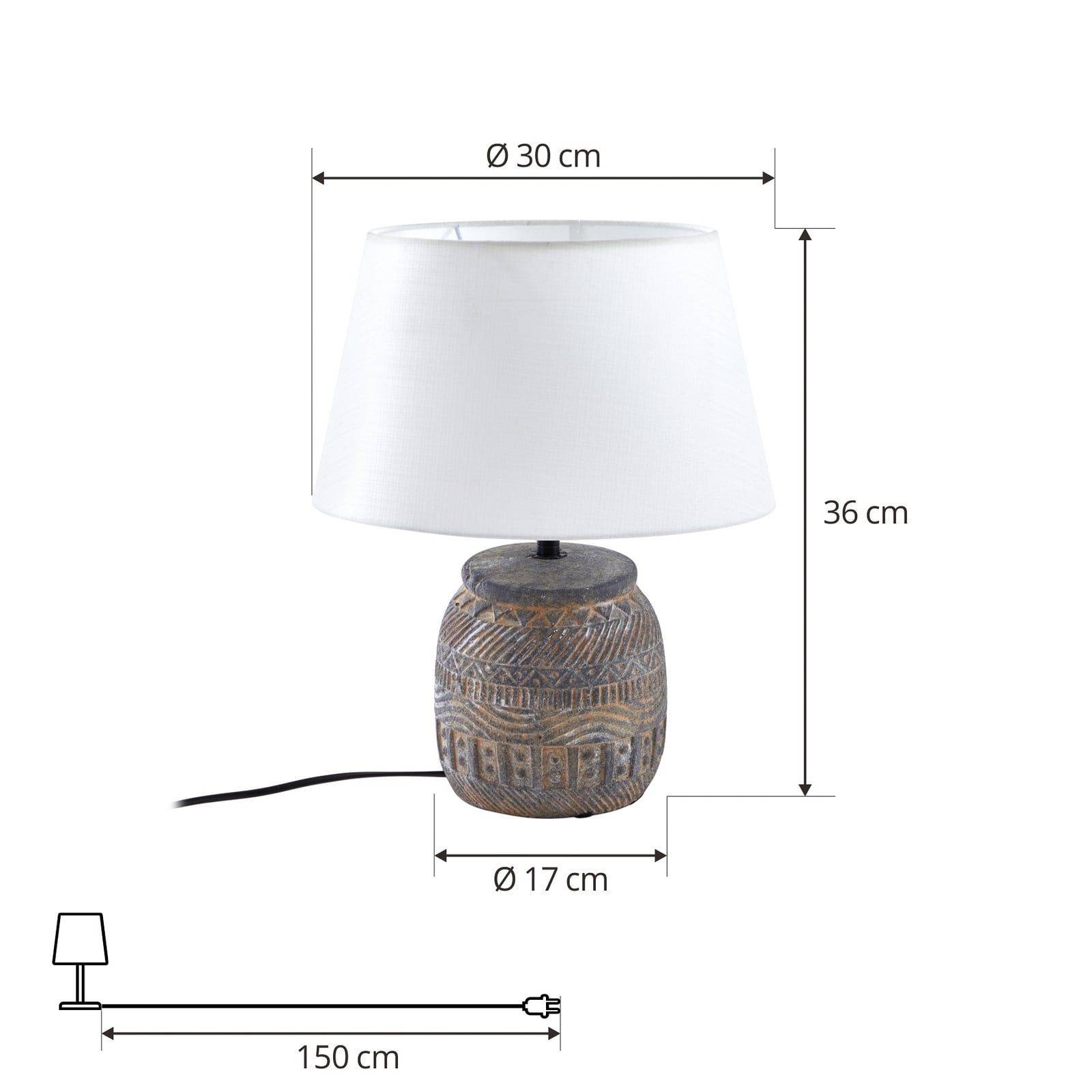 Aelith Lampe de Table Ø30 White/Grey - Lindby